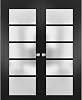 SARTODOORS Quadro 4002 | Double Swing Interior French Doors with Glass with Frosted Glass, MDF, Hardware Included, 36x80, Black, Modern