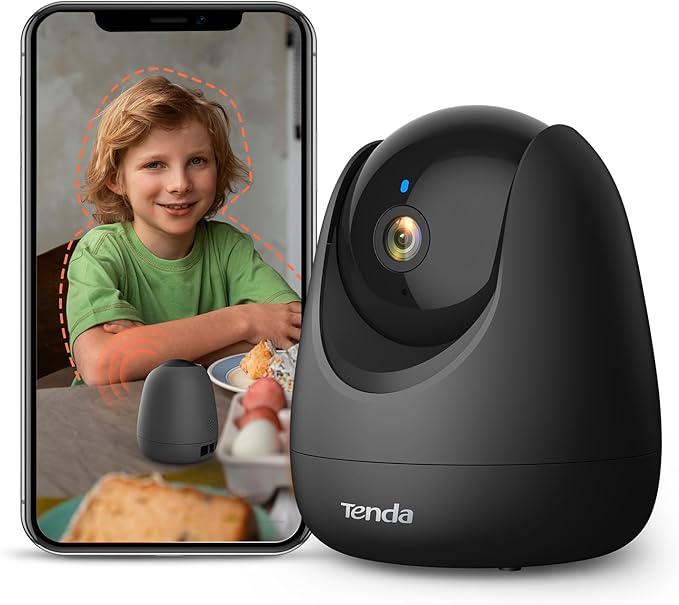Tenda Cámara Vigilancia Interior 1080P, Camara para Perros 360°, 2.4GHz WiFi Cámara con Visión Nocturna, Audio Bidireccional, Cámara en Casa para Mascotas/Bebé, Compatible con Alexa CP3V2.2 Negro
