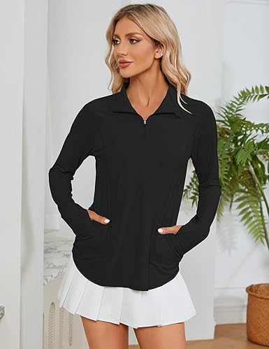 Miniatura 5 de LOMON - Camisetas de manga larga para mujer, protección solar, cremallera de 14, para verano, secado rápido, camisetas de senderismo, sudadera
