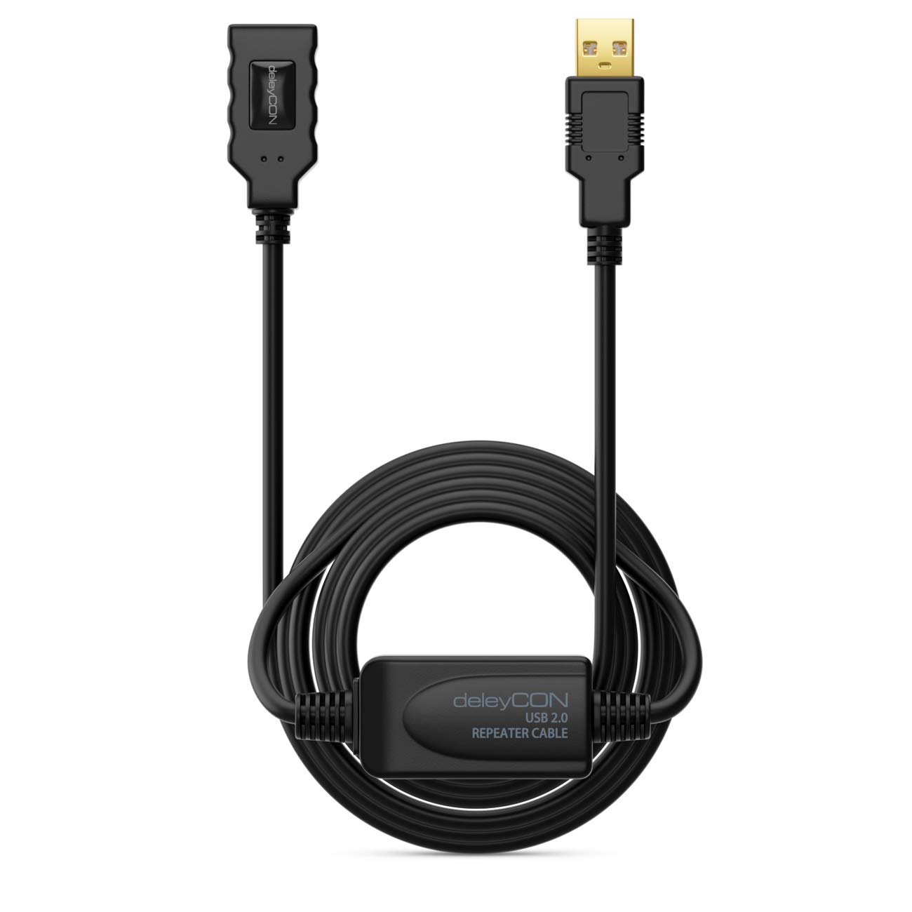 deleyCON 15m Cavo Attivo USB 2.0 Prolunga Attiva con Amplificatore di Segnale USB2.0 Ripetitore Cavo di Prolunga USB3.0 PC Stampante Scanner per Computer Nero
