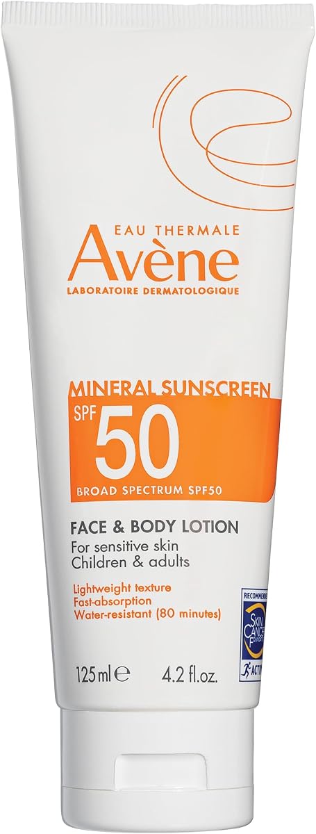Avène Sheer SPF 50, Mineral Sunscreen 100% mineral UVA/UVB filter, 4.23 oz | SPF 50 Mineral Sunscreen 100% mineral UVA/UVB filter, no white cast, non-greasy, water-resistant 80 min, face & body