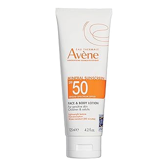 Avene Sheer Mineral Sunscreen Broad Spectrum SPF 50 Face and Body Lotion 4.23 Fl Oz
