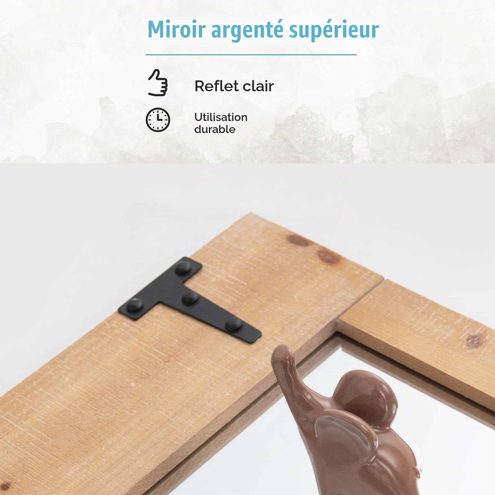 LIFEZEAL Miroir Mural Rectangulaire 97 x 67 cm avec Cadre en Bois de Sapin | Miroir Décoratif avec Crochets en Métal, Style Rustique, pour Chambre, Salon, Entrée, Naturel