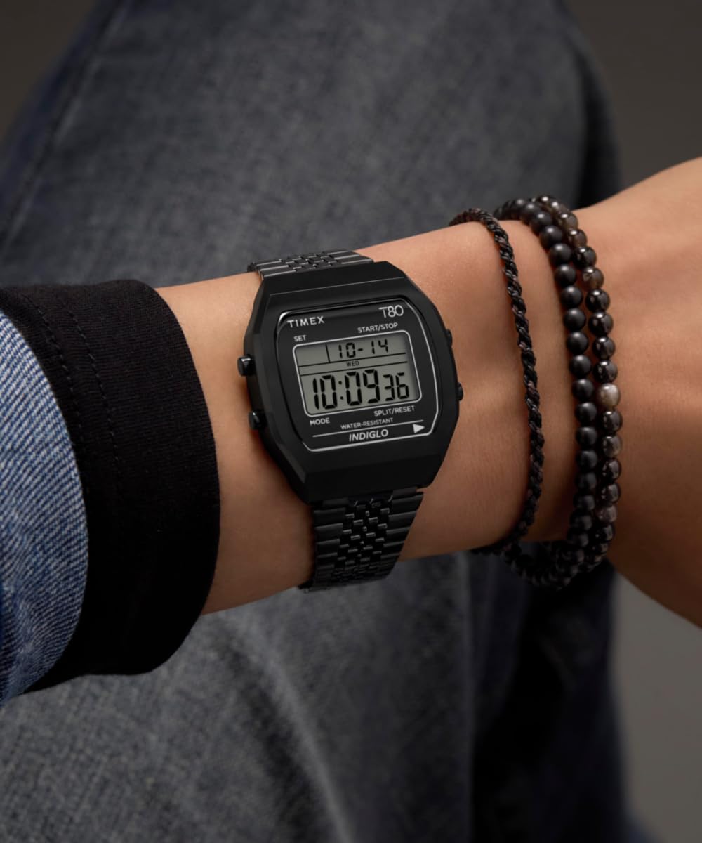 Timex TW2W91600 Timex 80, Orologio da uomo da 36 mm, con cinturino in acciaio inox nero, quadrante digitale e cassa in acciaio inox