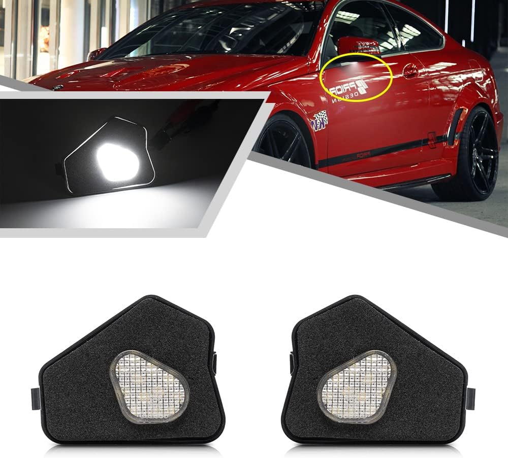 2Pcs White LED Under Side Mirror Puddle Light Lamp for Mercedes Benz B-Class W246 C-Class W204 E-Class W212 C207 S-Class W221 CL-Class C216 Xenon White