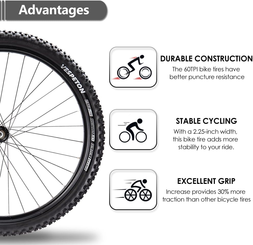 26/27.5/29 x2.25 inch Bike Tires Pair Mountain Bike Tires 60 TPI Foldable Kevlar High Grade Made Bicycle Tires Pack of 2