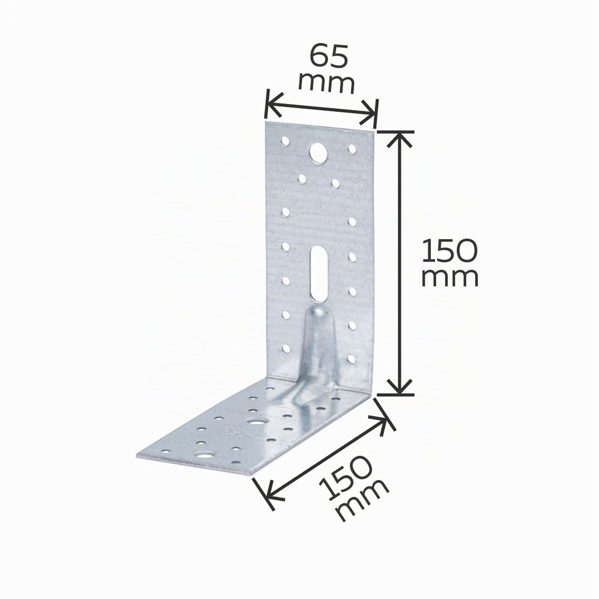 Alberts 867560 Squadretta di giunzione angolare rinforzata con nervatura di rinforzo, zincata con procedimento Sendzimir, 150 x 150 x 65 mm, Set da 25