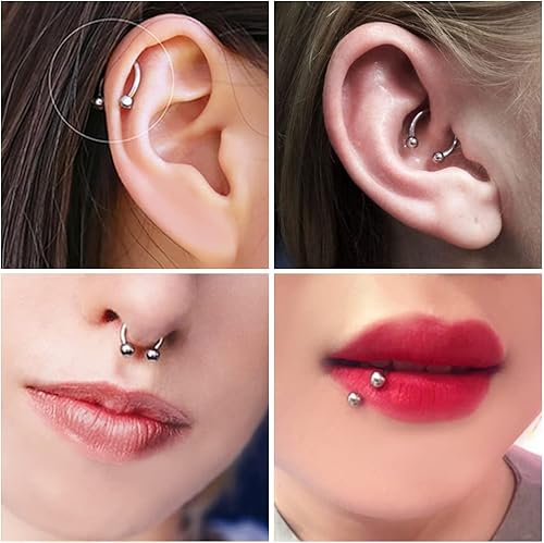 Miniatura 4 de D.Bella - Piercing de acero quirúrgico de 22G 20G 18G 16G 14G, para nariz, septum, cejas, labio, ombligo, pezón, vientre, helix, tragus, daith,