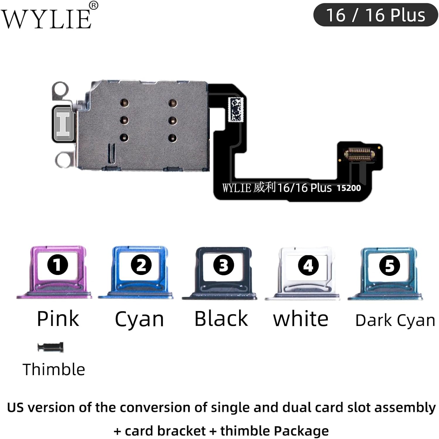WYLIE for iPhone16 16Plus American Version Built in Dual Card Ribbon Cable No Holes Layering Card Sticker Flex Part Esim Modified to Sim Card Modification Tools Set 7 Pack Black