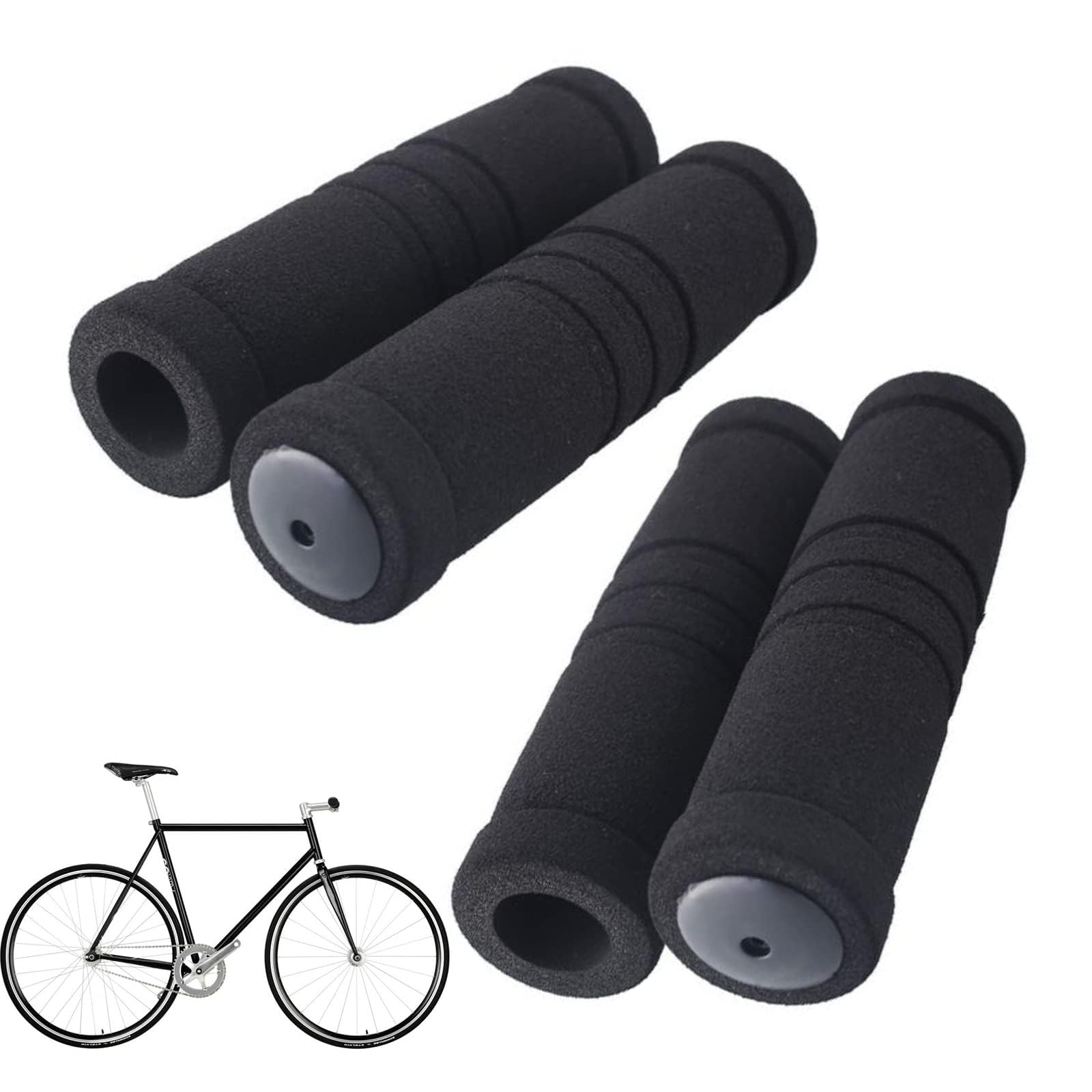 4 Pcs Foam Handlebar Grips – 12cm Soft Sponge Bike Handlebar Covers for Mountain, Folding & Commuter Bikes, Non-Slip Shock-Absorbing Grip