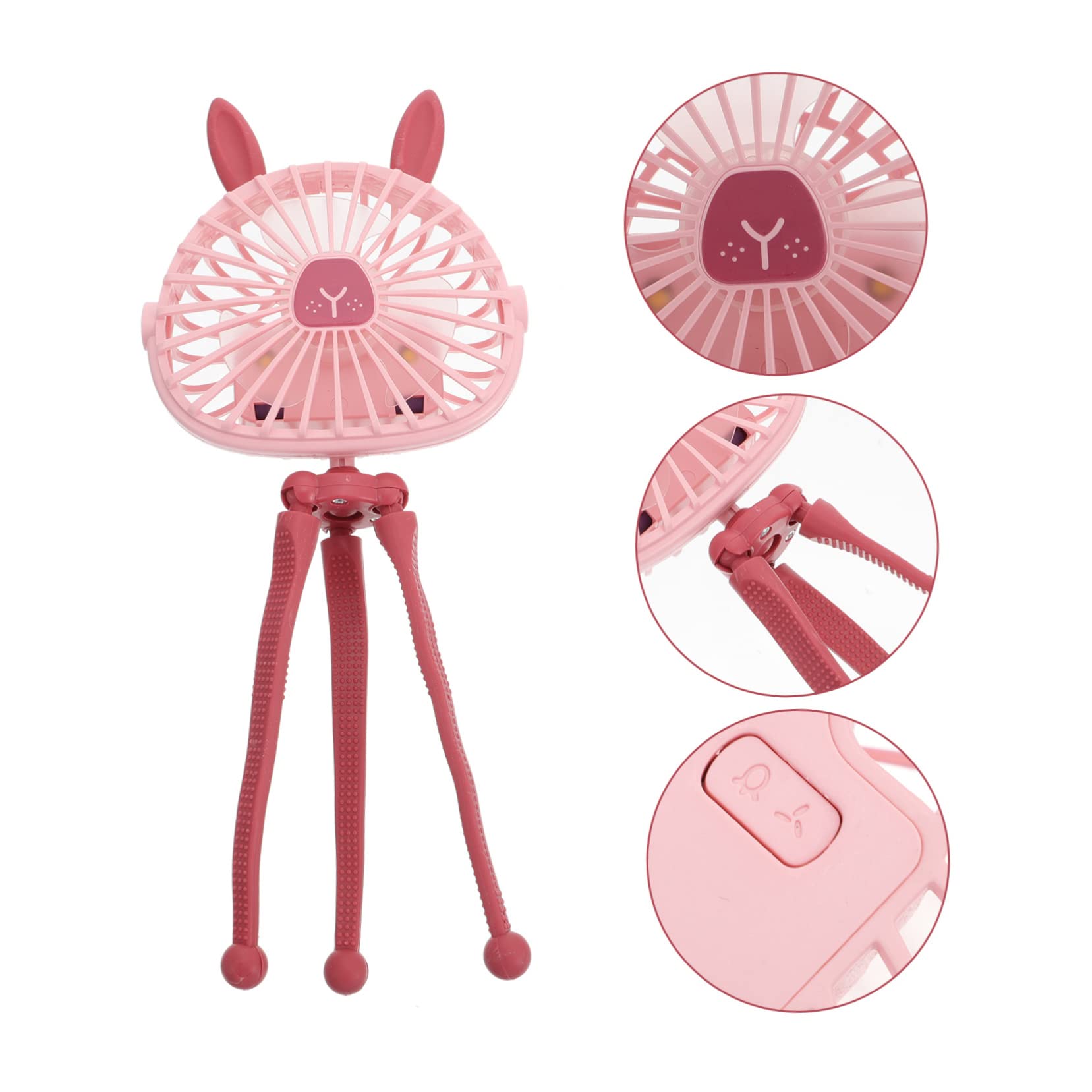 KALLORY Rabbit Ear Fan Portable Stroller Fan 3 Speeds Handheld Rechargeable for Baby Carriage Wheelchair