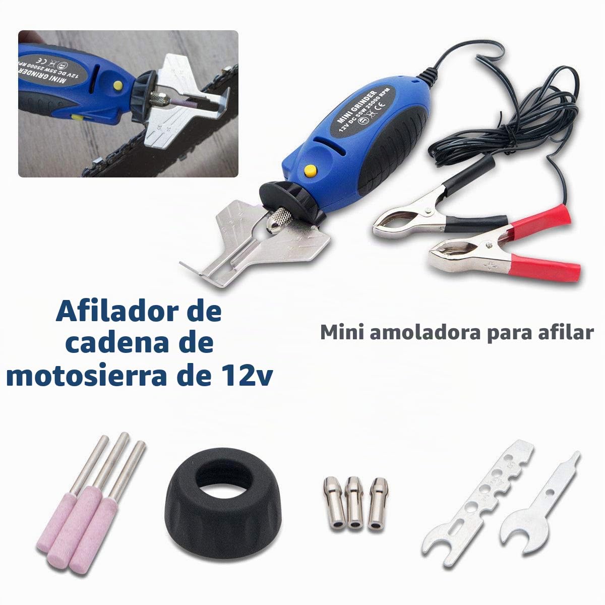 Riloer Afilador de motosierra de 12V y 55W, Lima eléctrica para motosierra Pro Tools Universal