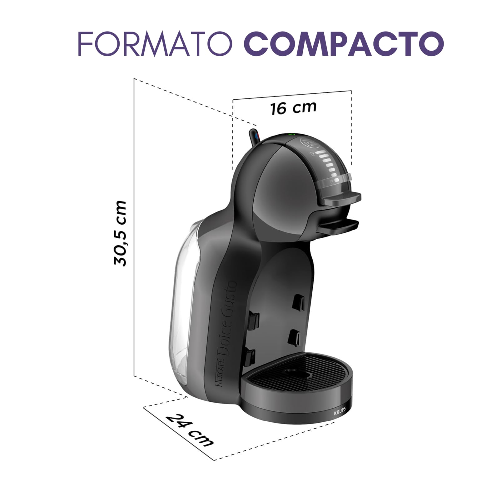 Krups Nescafé Dolce Gusto Mini Me, cafetera automática, 15 bares, 0.8 L, 1500 W, incluye 3 packs café intenso, KP1238CAS