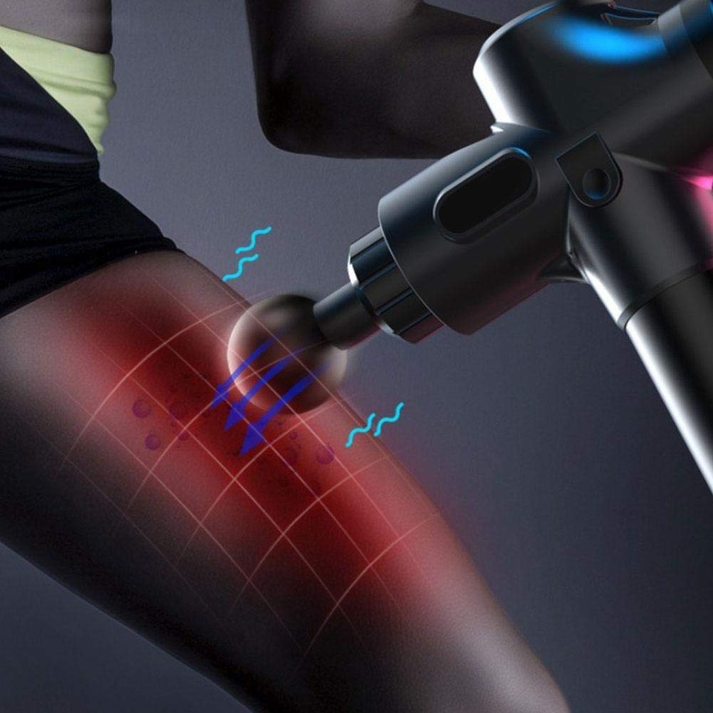 Pistola Massaggio Muscolare, 20 Velocità Gun Massagggiatore Portatile Elettico per Muscoli Super Silenzioso con 6 Testine Massaggianti Nero Blu o Silver
