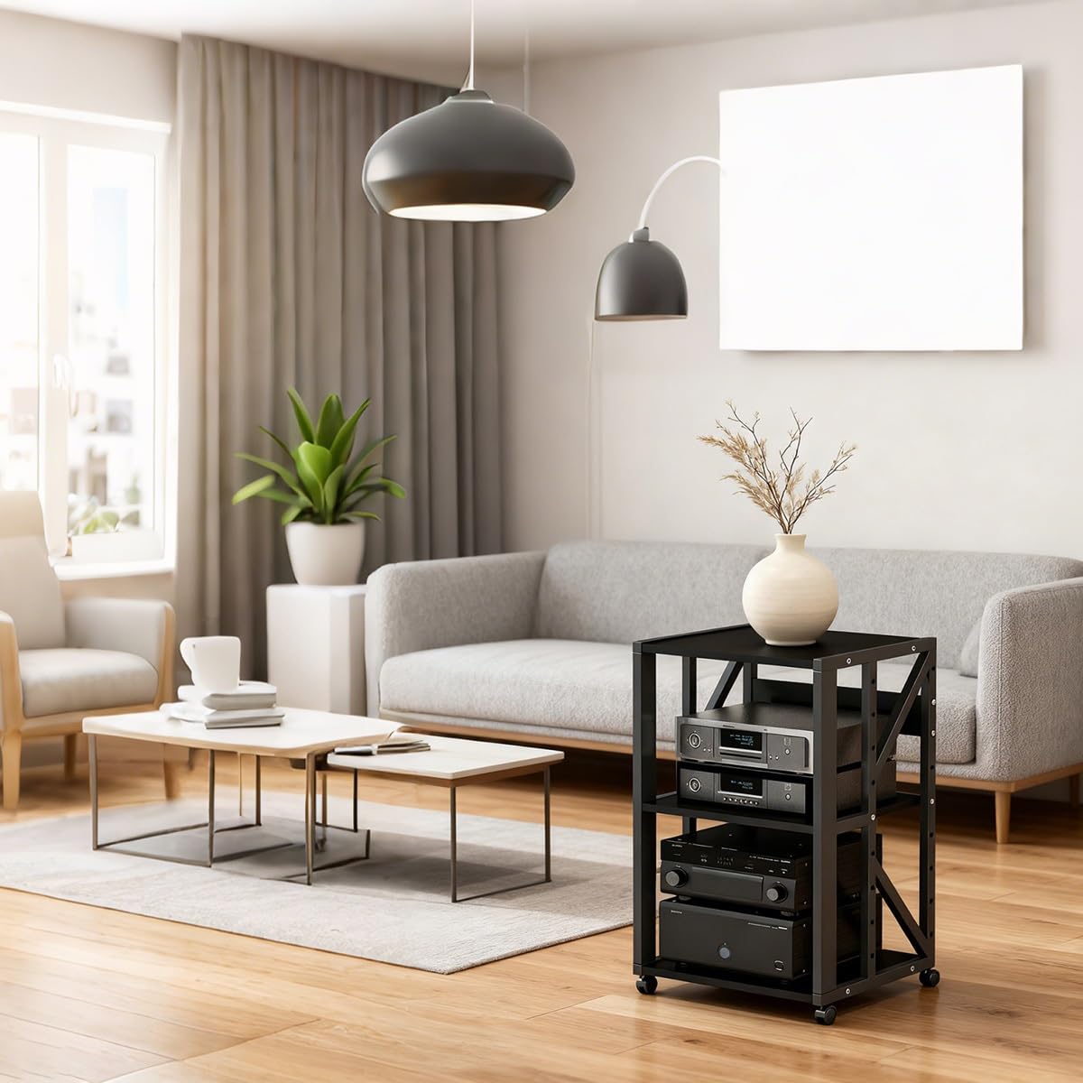 Mobiletto HiFi Rack Audio a 2/3 Ripiani, Av Tower Media Stand Supporto con Ruote Universali, Piccolo mobiletto Stereo e Supporti Audio-Video per Ufficio, Soggiorno(Style 3)