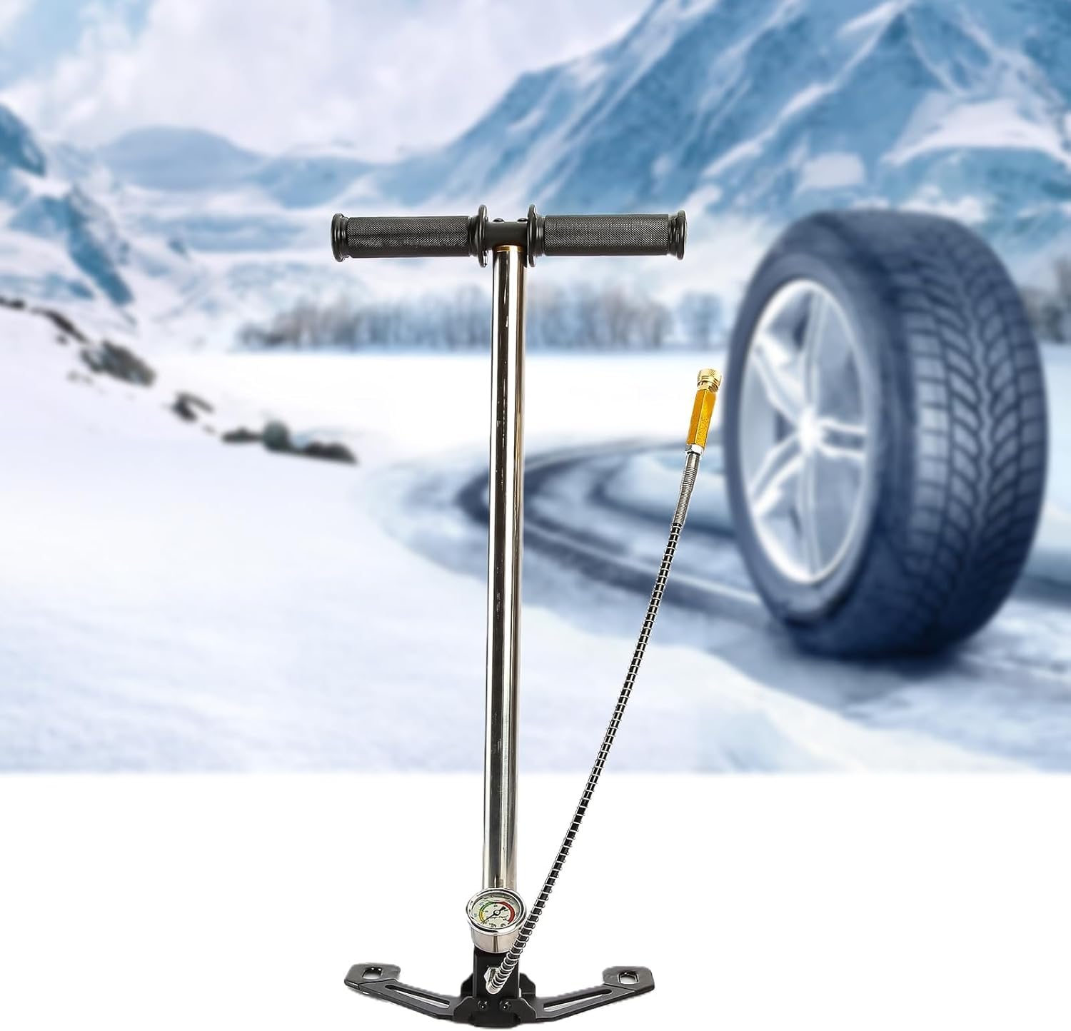 Generisch Hochdruck-Luftpumpe, 30 MPa (4500 PSI), Handpumpe, 3-stufige Edelstahl-Luftpumpe mit Bügel, Faltbarer Reifenfüller für Autoreifen und Gasflaschen, schwarz