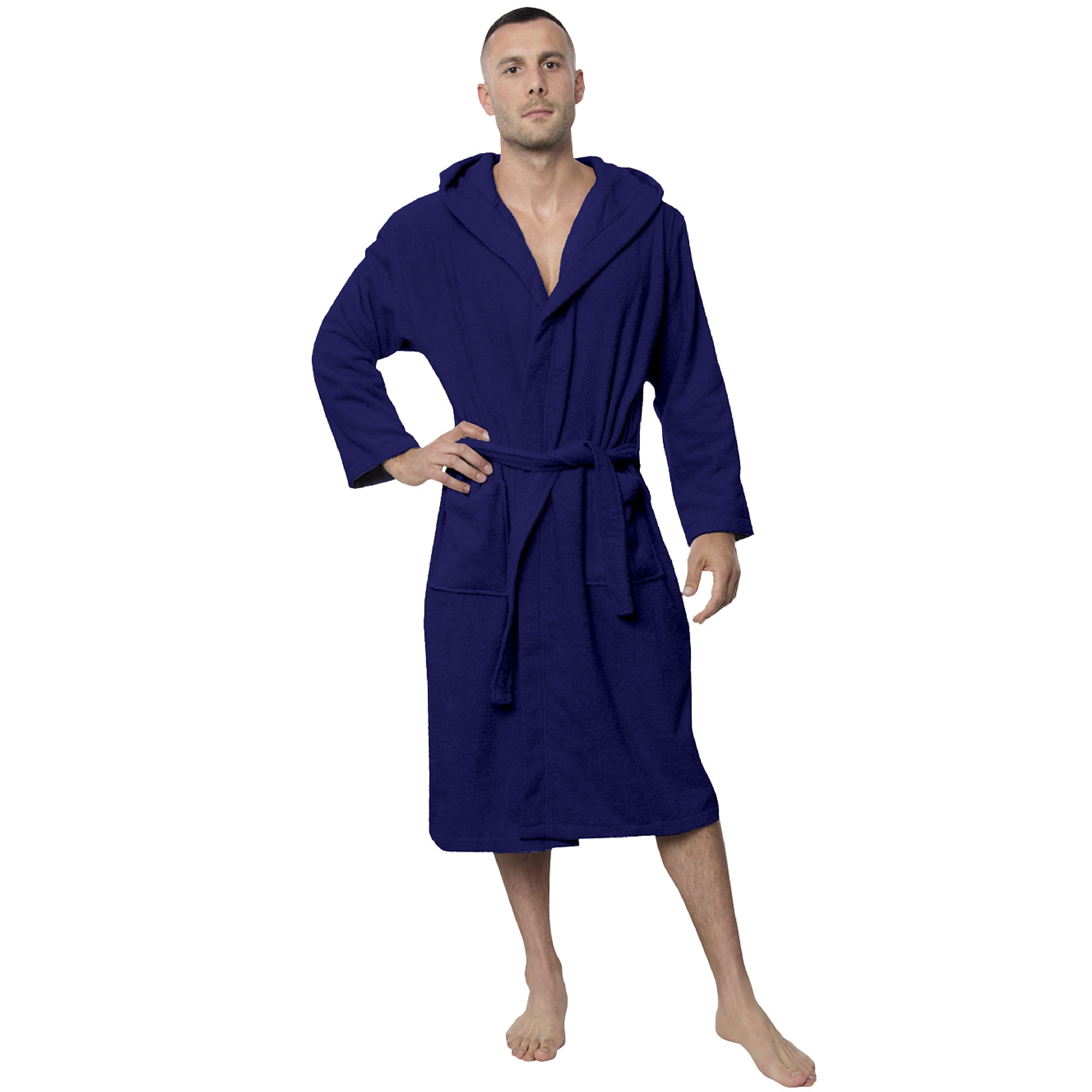 Bathrobe Men (100% Turkish Cotton) - No Chemicals, Hood, 2 Pockets, Belt, Soft, Absorbent