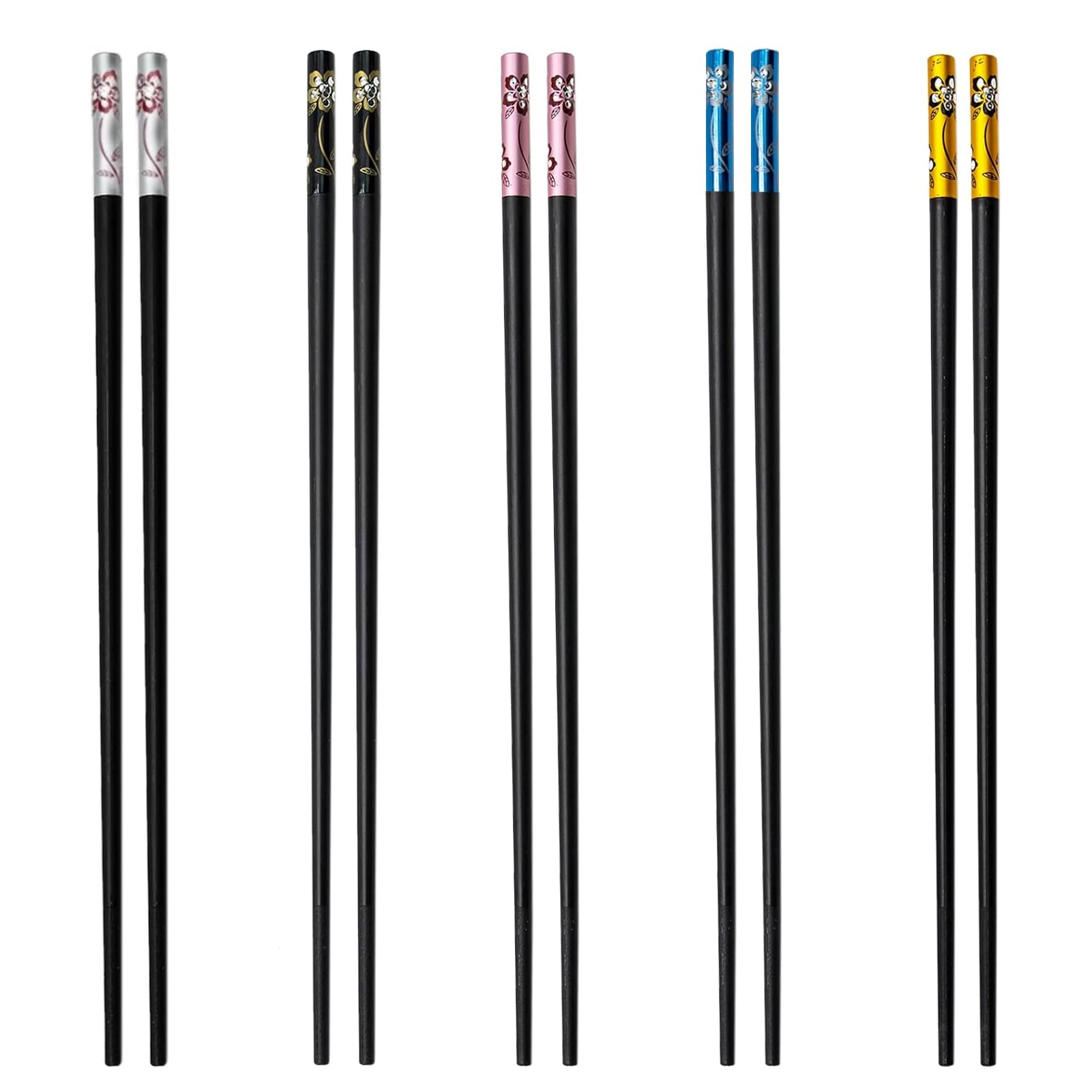 5 Pairs Fibreglass Chopsticks, Reusable Non Slip Chopsticks Set for Sushi, Noodles and Asian Food, Colourful, Dishwasher Safe