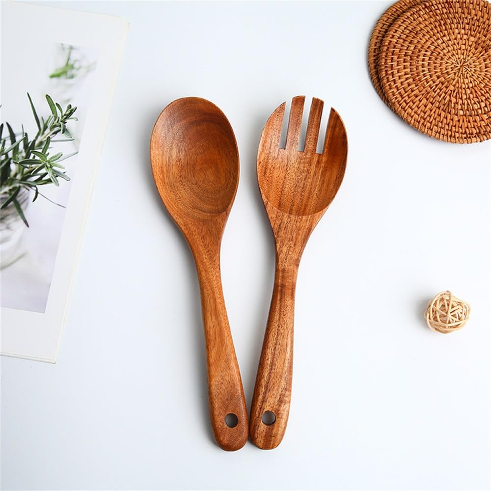 Cucchiaio Forchetta da Insalata Set Cucchiaio E Forchetta in Legno, Forchette da Insalata, for Uso Domestico per Mescolare Il Piatto di Pasta con Frutta
