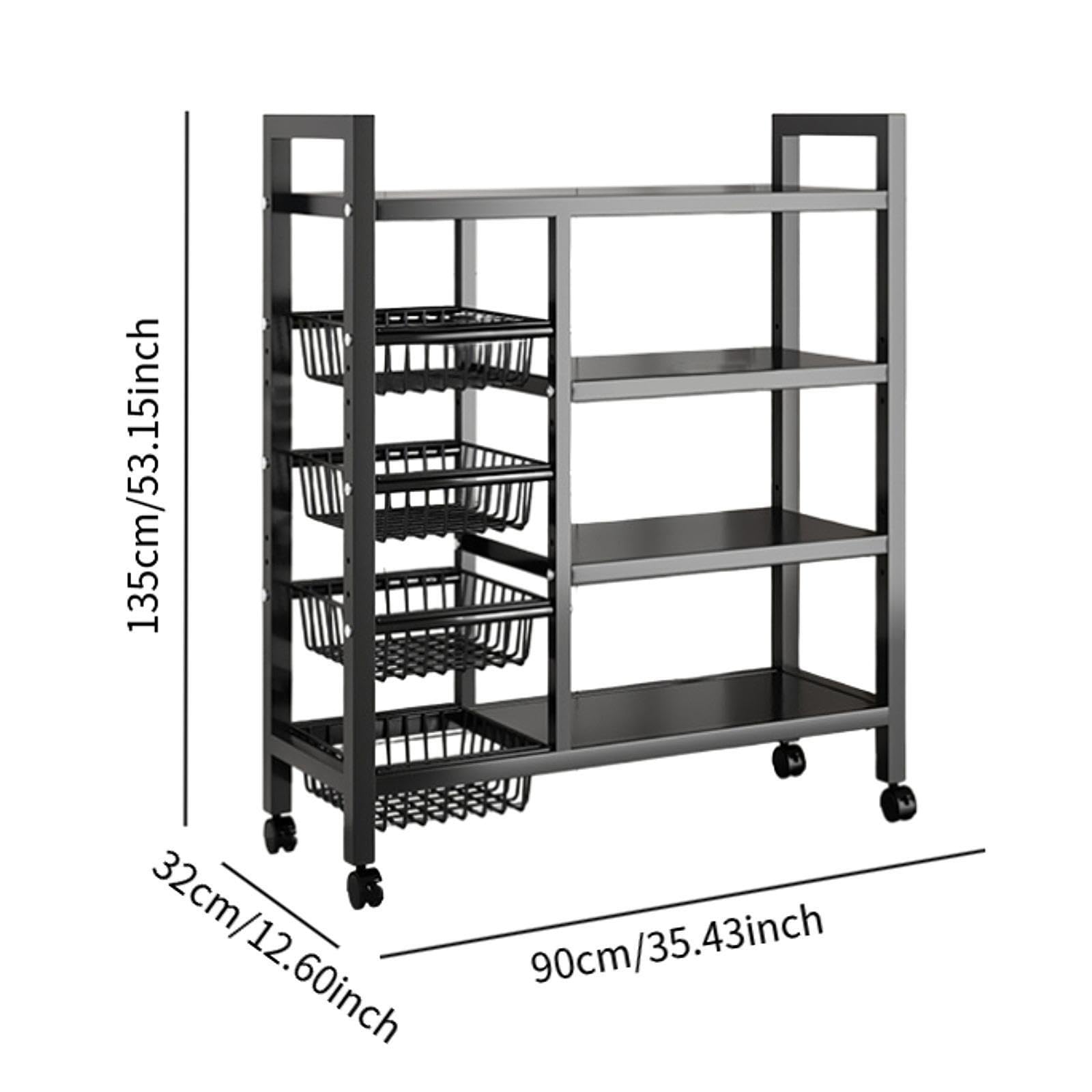 Carrello portaoggetti da cucina regolabile per impieghi gravosi con | ripiani e ruote, organizer multifunzionale, soluzioni per la conservazione delle