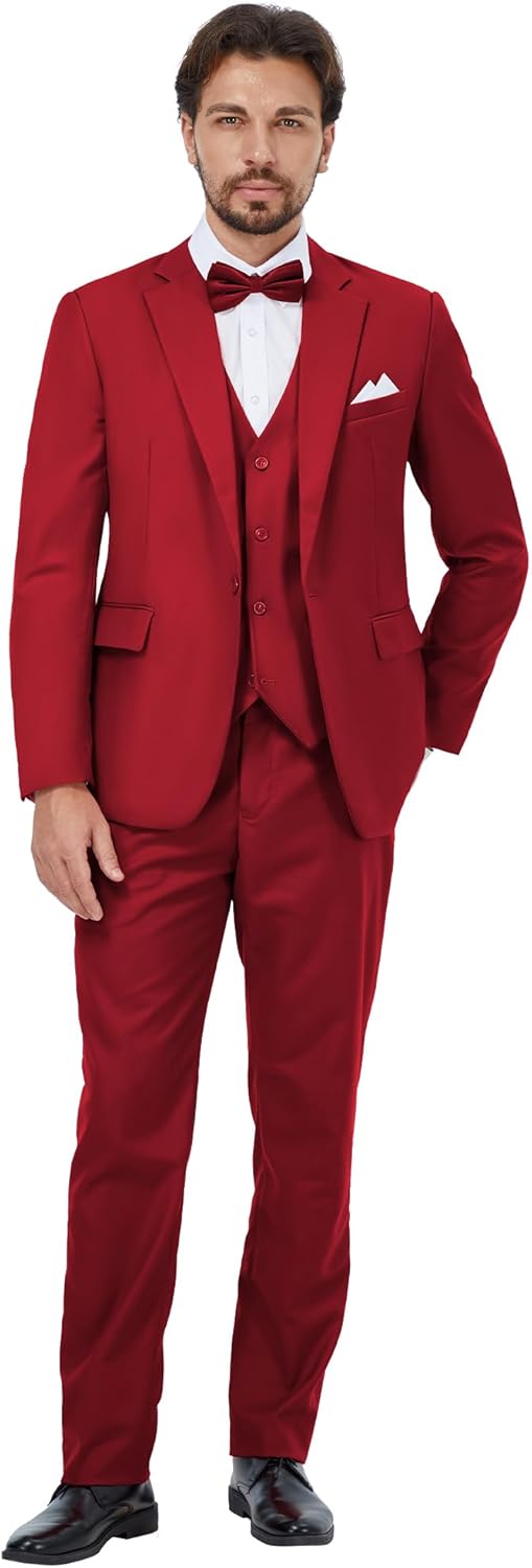MAGE MALE Mens 3 Piece Suits Slim Fit Tuxedo Suit Set Soild Prom Wedding Suits One Button Blazer Vest Pants Set - Image 3