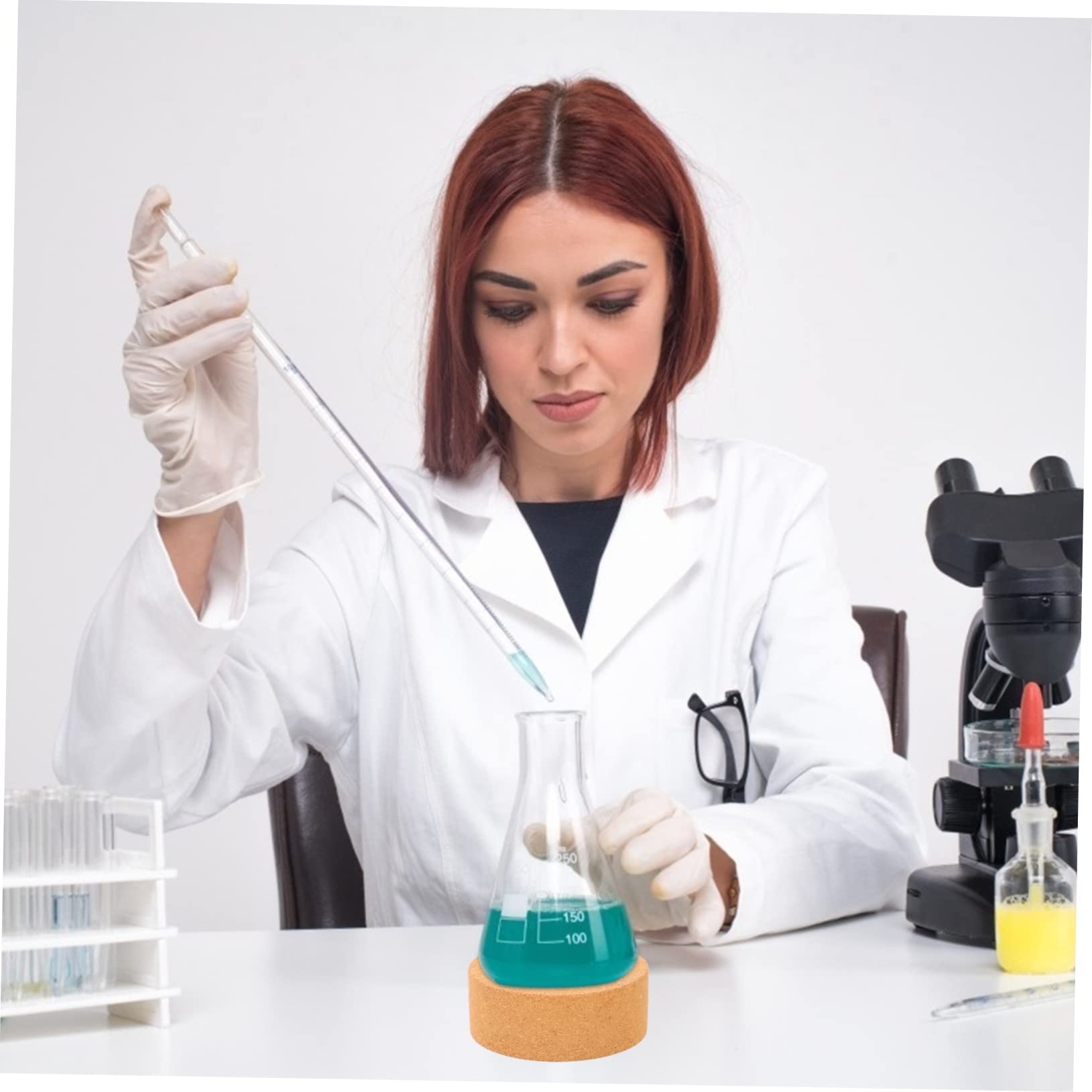 PartyKindom Rundbodenflaschenhalter aus Kork 2 Stück Runde Form Chemikalienbeständig und Reibungshemmend Flaschenfußständer für Labor und Schul Experimentierkolben in Orange