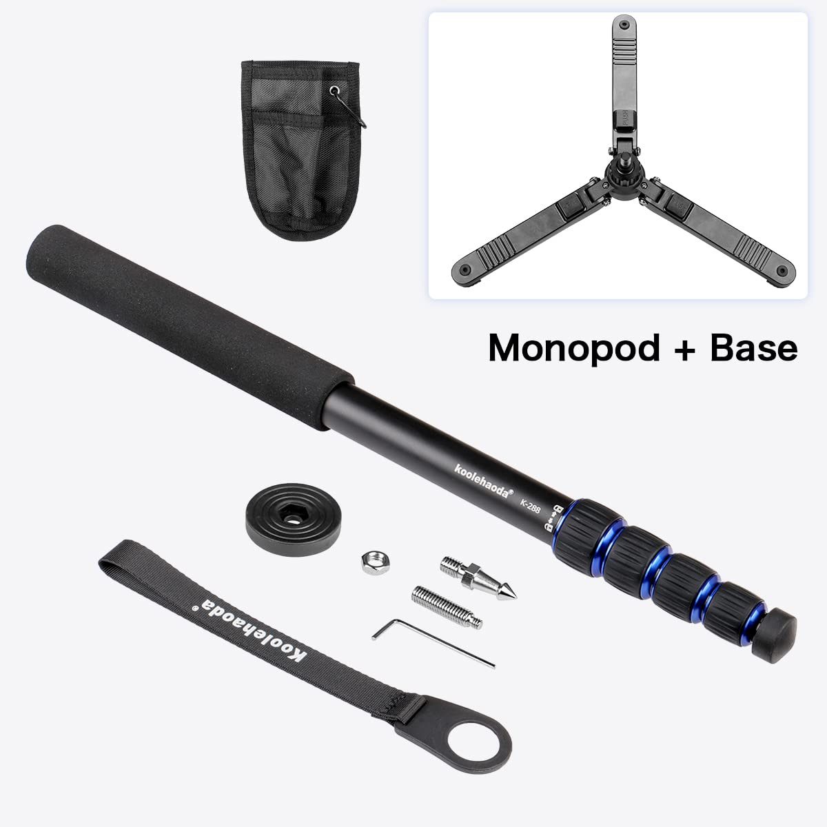 Koolehaoda Monopiede estensibile per fotocamera in lega di alluminio con base di supporto per treppiede, 5 sezioni 52 cm-168 cm regolabile per fotocamere reflex, carico utile fino a 7 kg