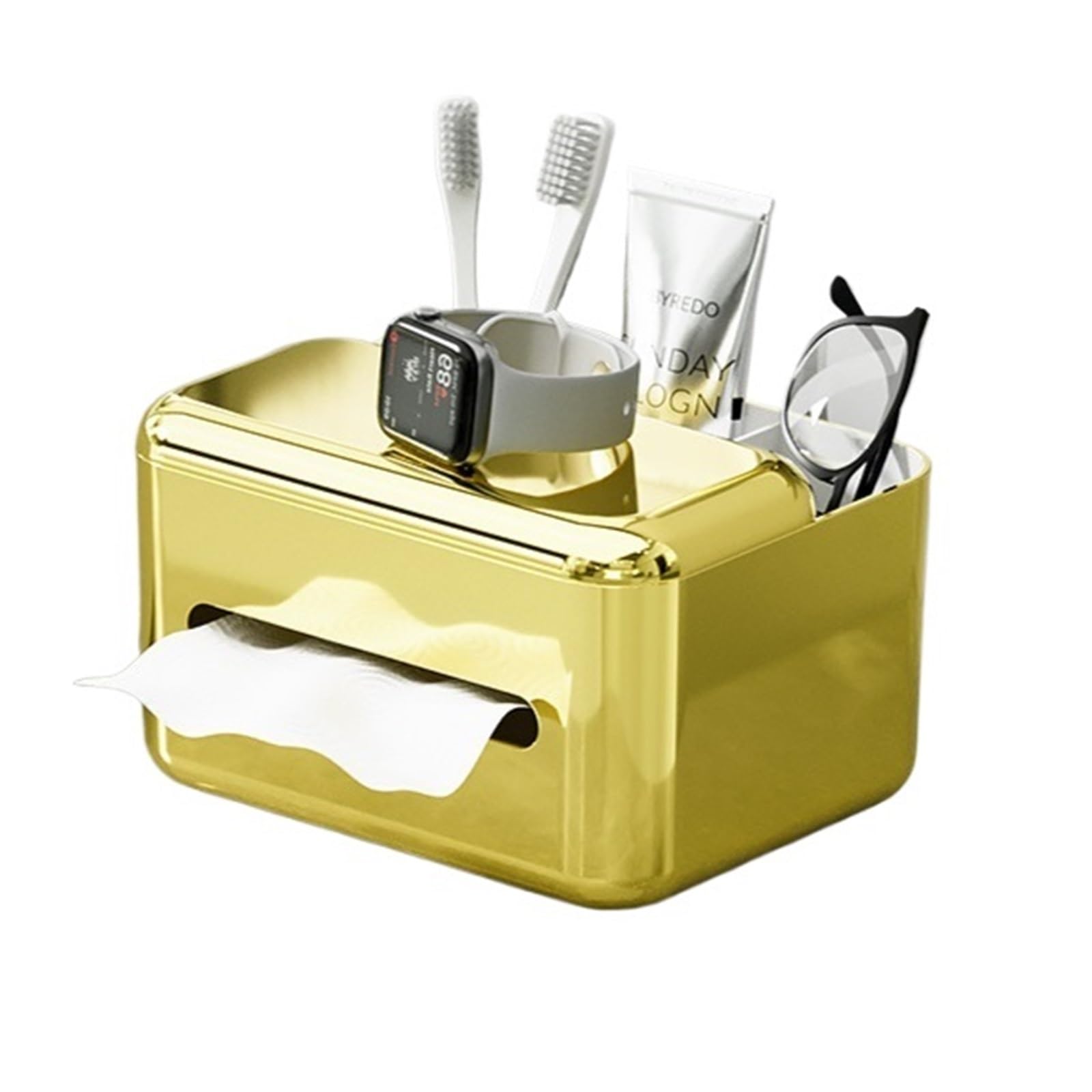 Tissue Box Tissue Boxes Storage Napkin Holder Paper Case Organizer Ornament Desktop Kitchen Box(B GOLD)