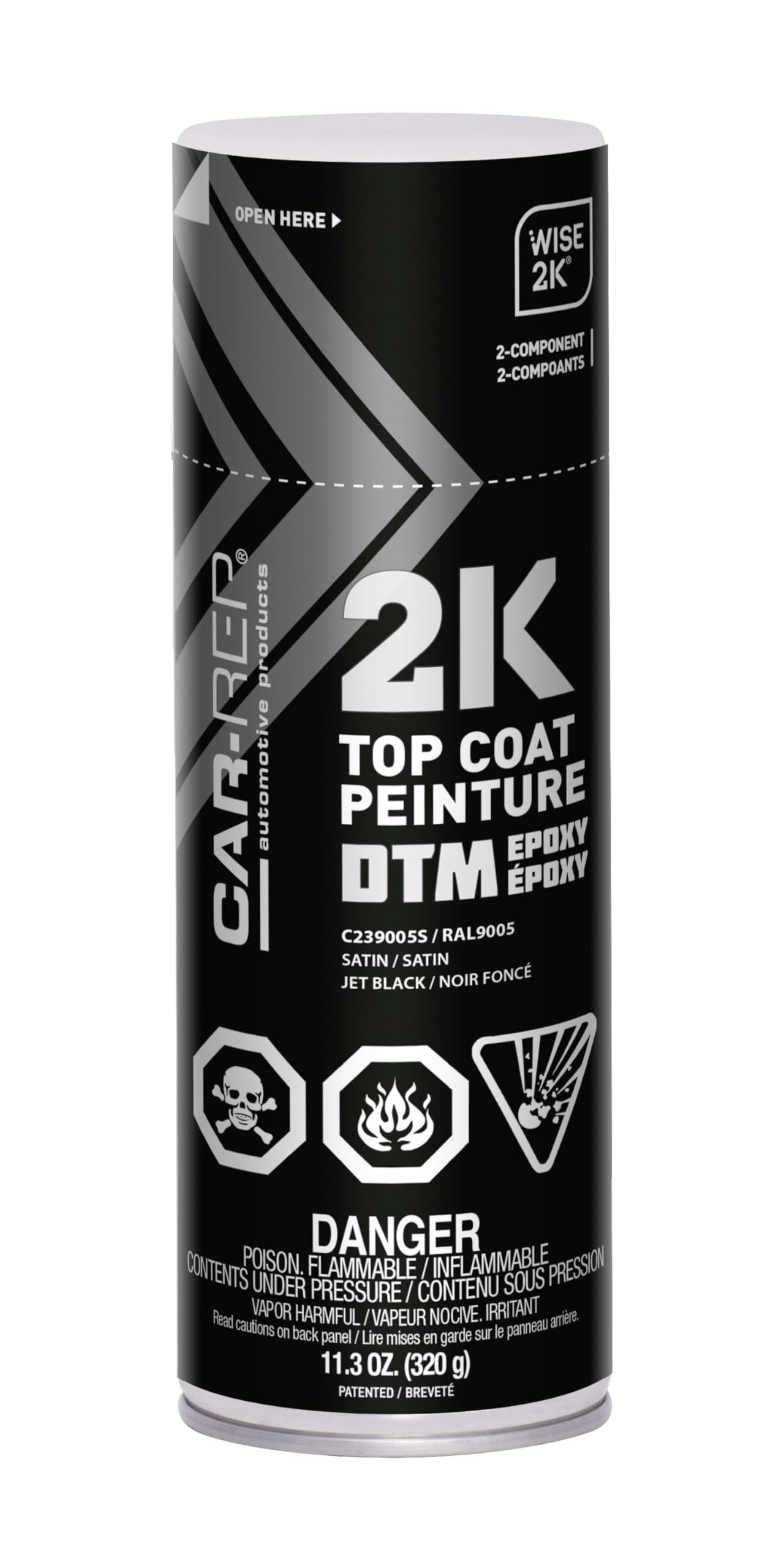 Car-Rep® 2K Epoxy Top Coat Direct to Surface, Unlimited Potlife, Optimum corrosion Resistance and OEM Performance, Easy Application, High Coverage, Exceptional Trim Coat Jet Black Satin RAL9005, 11oz Aerosol