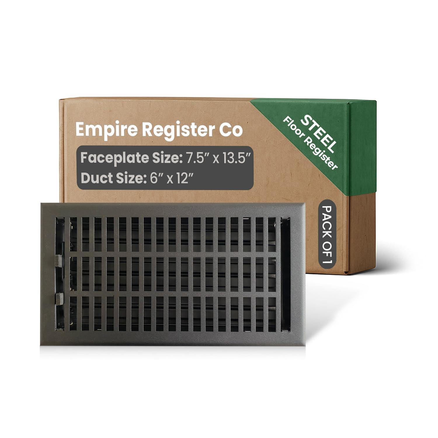 Empire Register Co, Vent Cover - 6x12 inch, Modern Contemporary Design, Textured Black Finish, Heavy Duty Floor Vent Covers, Metal Damper Attached