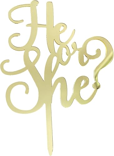 Él o ella revelación de género decoración para tartas, baby shower, decoración de pastel de acrílico dorado