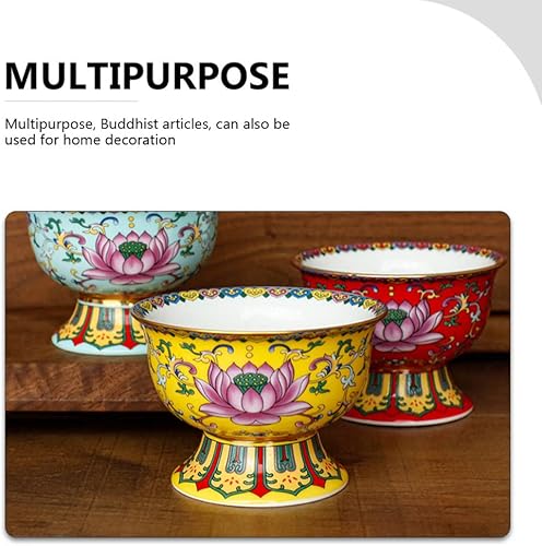Miniatura 9 de Garneck Cuenco tibetano budista de cerámica antigua tallado de loto hecho a mano, cuenco para templo, adorno de escritorio para yoga, chakras,
