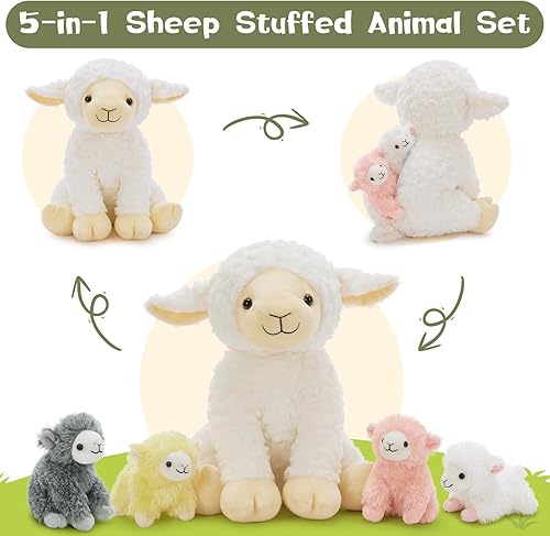 Vista 29 de Muiteiur Animal de peluche de tortuga marina, suave juguete de peluche con 3 bebés, vida marina de peluche azul para niños y niñas (azul)