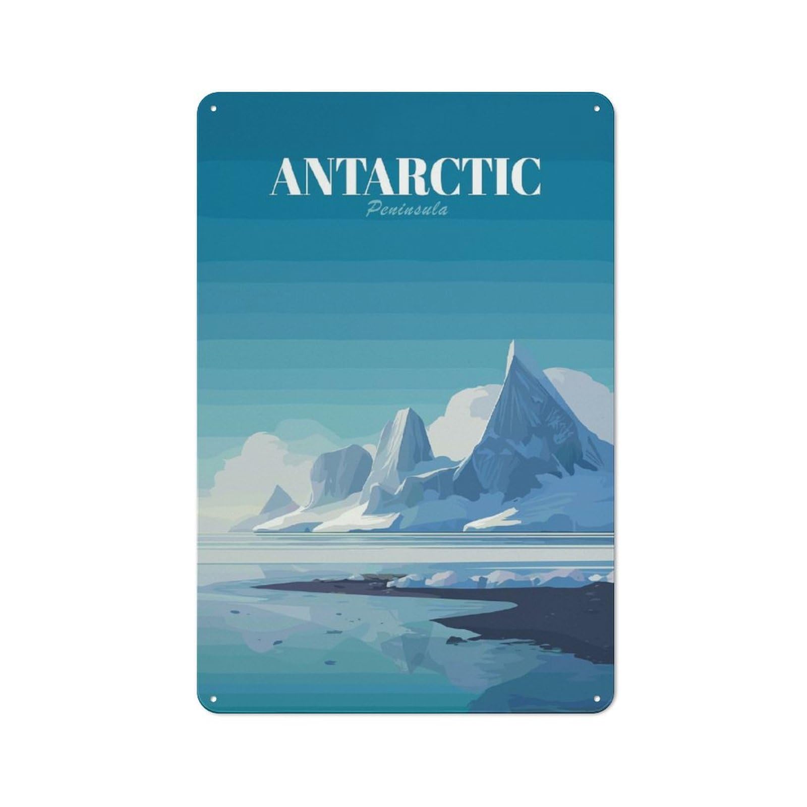 Junmoney Style-3 Urban Metal Wall Art Sign 30X20cm Featuring Antarctic Peninsula Landscape Illustration, Urban Room Decor For Modern Home, Workshop, Office Or Cafe