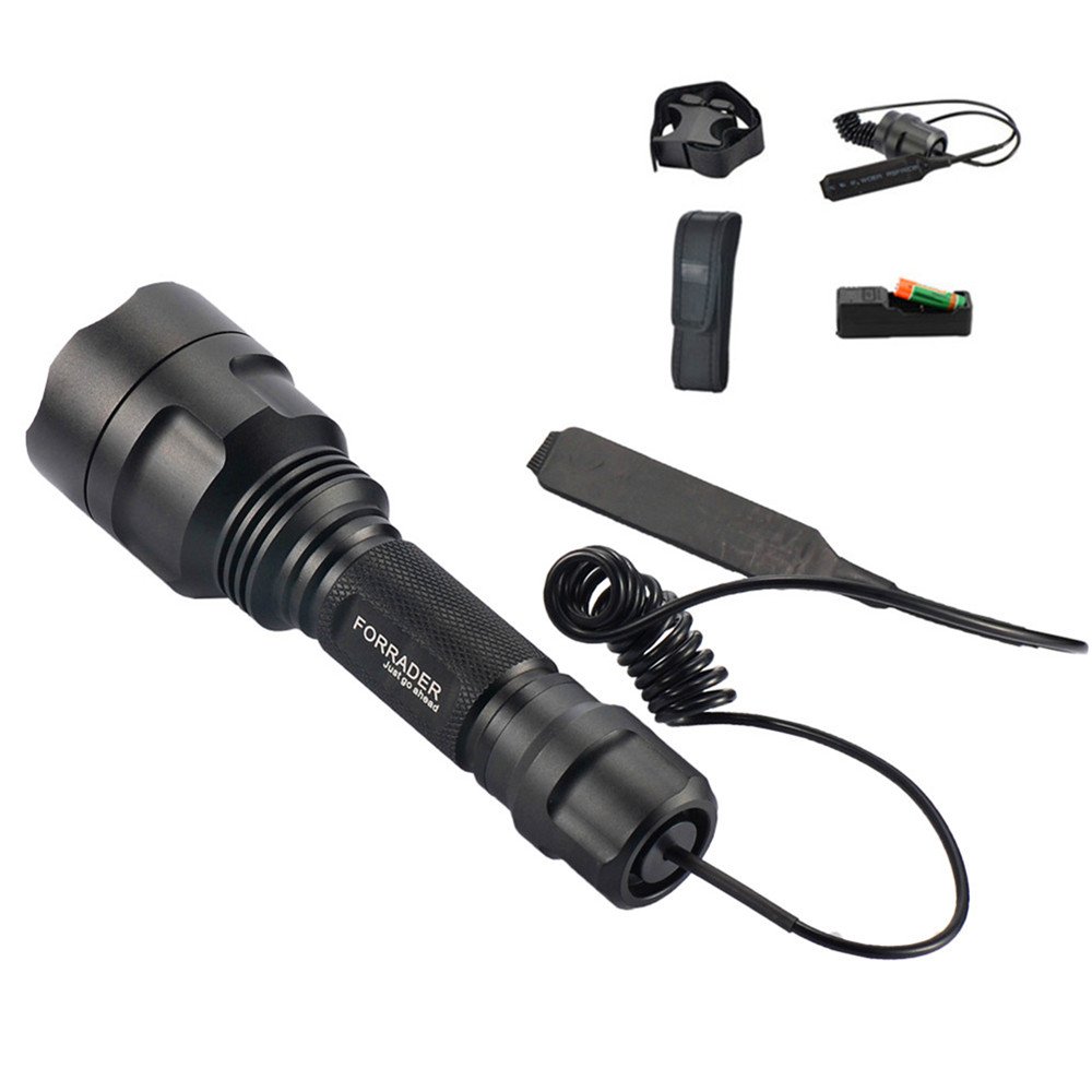 Forrader IR 850NM Infrared Light Night Vision Adjustable Focus Zoomable Flashlight Torch + Charger + Presssure Switch + Gun Mount Kit Set for Night Hunting