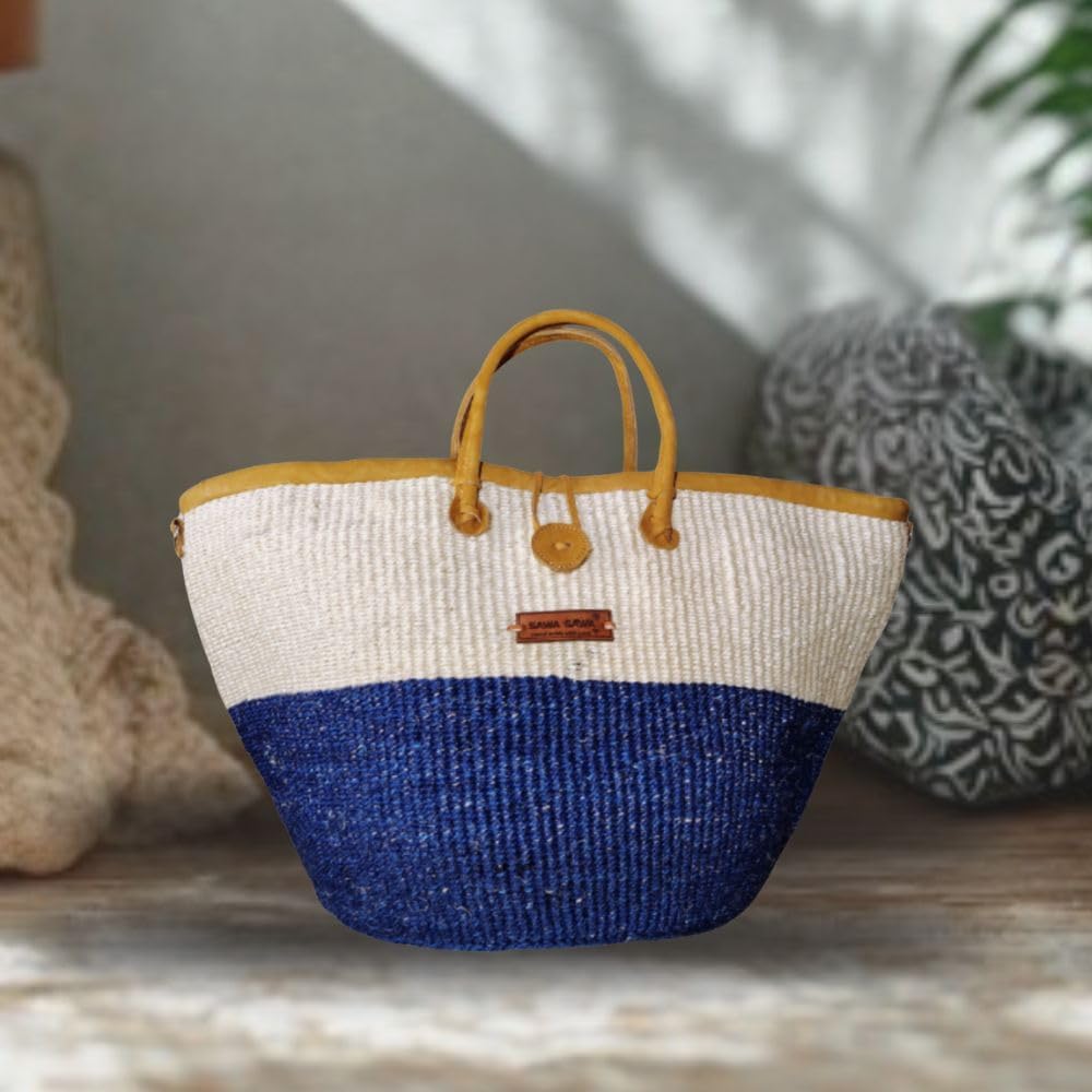 Rain and Peace Nourishment Handwoven Sisal Straw Basket Tote Bag, Market Grocery Shopping Bags with Leather Strap Handles and Button Closure, Summer Beach Basket Handbag, Large Straw Shoulder Purse - Image 2
