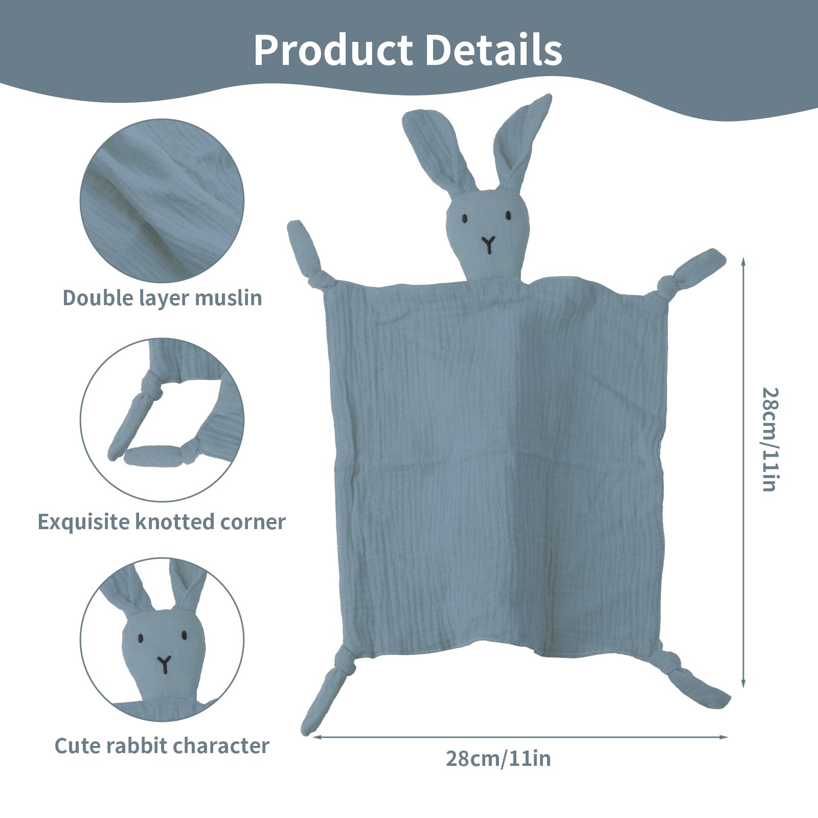 ORUZA Baby Comforters - Rabbit Baby Blanket for Infant Toddler Newborn Boys and Girls (Blue), Baby Size - Image 2