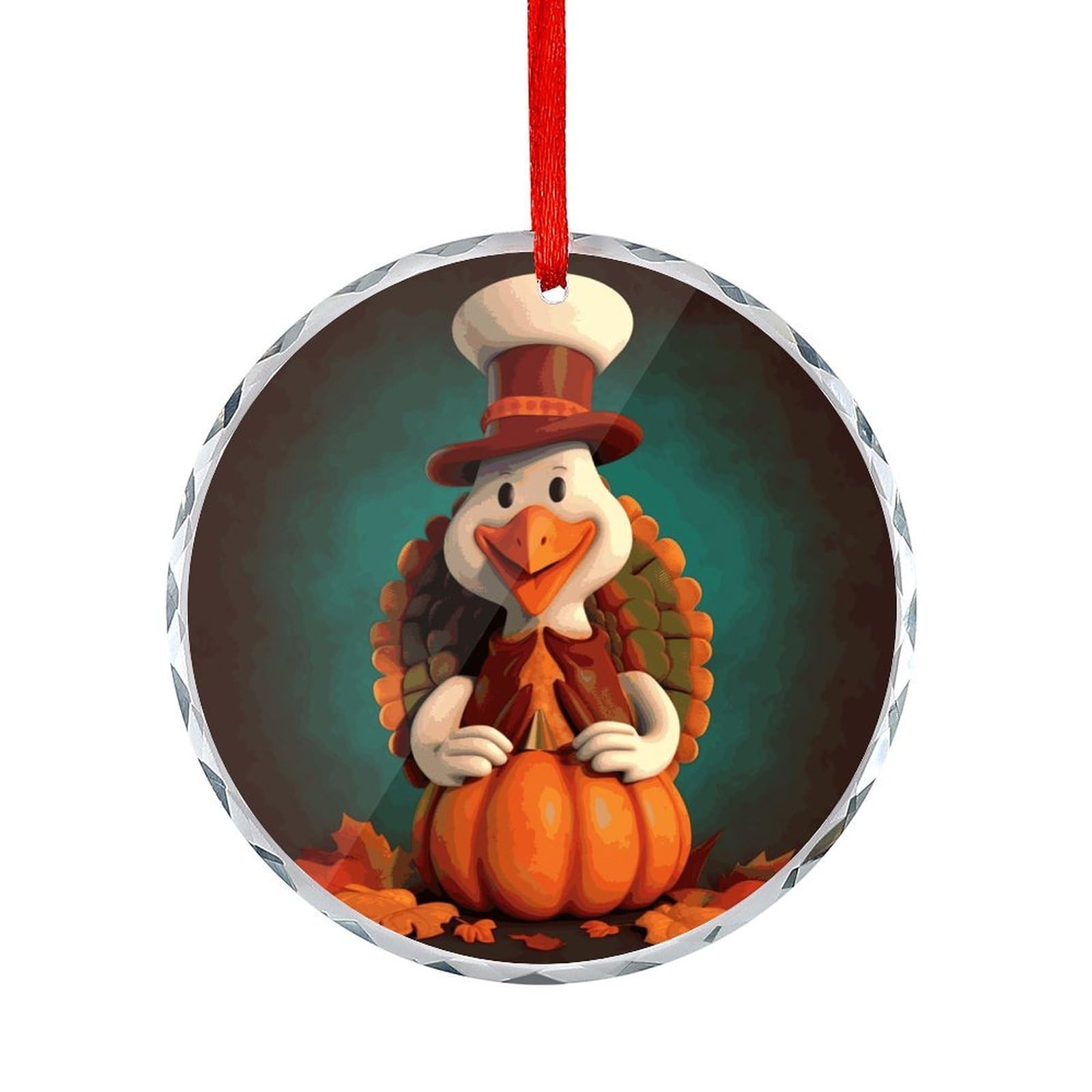 Btcowzrv Style Happy Thanksgiving Turkey Round Ornament Hanging Pendant Decor