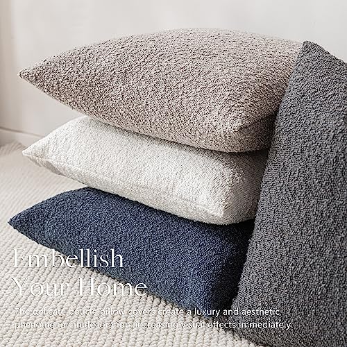 Image of Foindtower Decorative Textured Boucle Throw Pillow Covers Accent Solid Pillow Cases Neutral Soft Cozy Couch Cushion Case for Chair Sofa Bedroom Living Room Home Decor 22 x 22 Inch,Neutral Grey