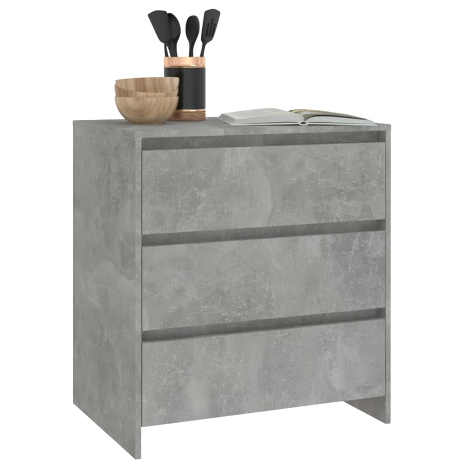 Kredens szary betonowy, 70 x 41 x 75 cm, materiał drewnopochodny z 3 szufladami – minimalistyczny mebel do salonu zapewnia porządek w przestrzeni do przechowywania i dekoracji