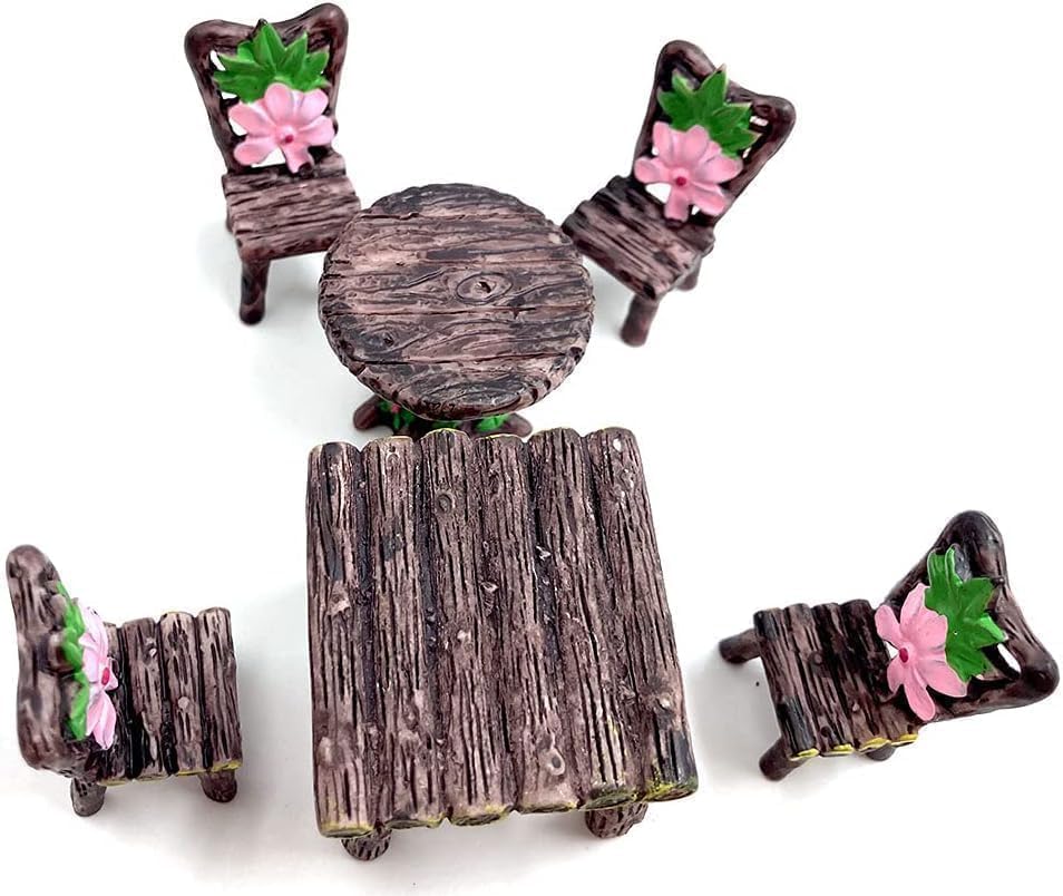 6 PCS Miniature Table and Chairs Set, Fairy Garden Furniture Ornaments Kit for Dollhouse Accessories Home Micro Landscape Decoration Garden Miniatures โ image 1