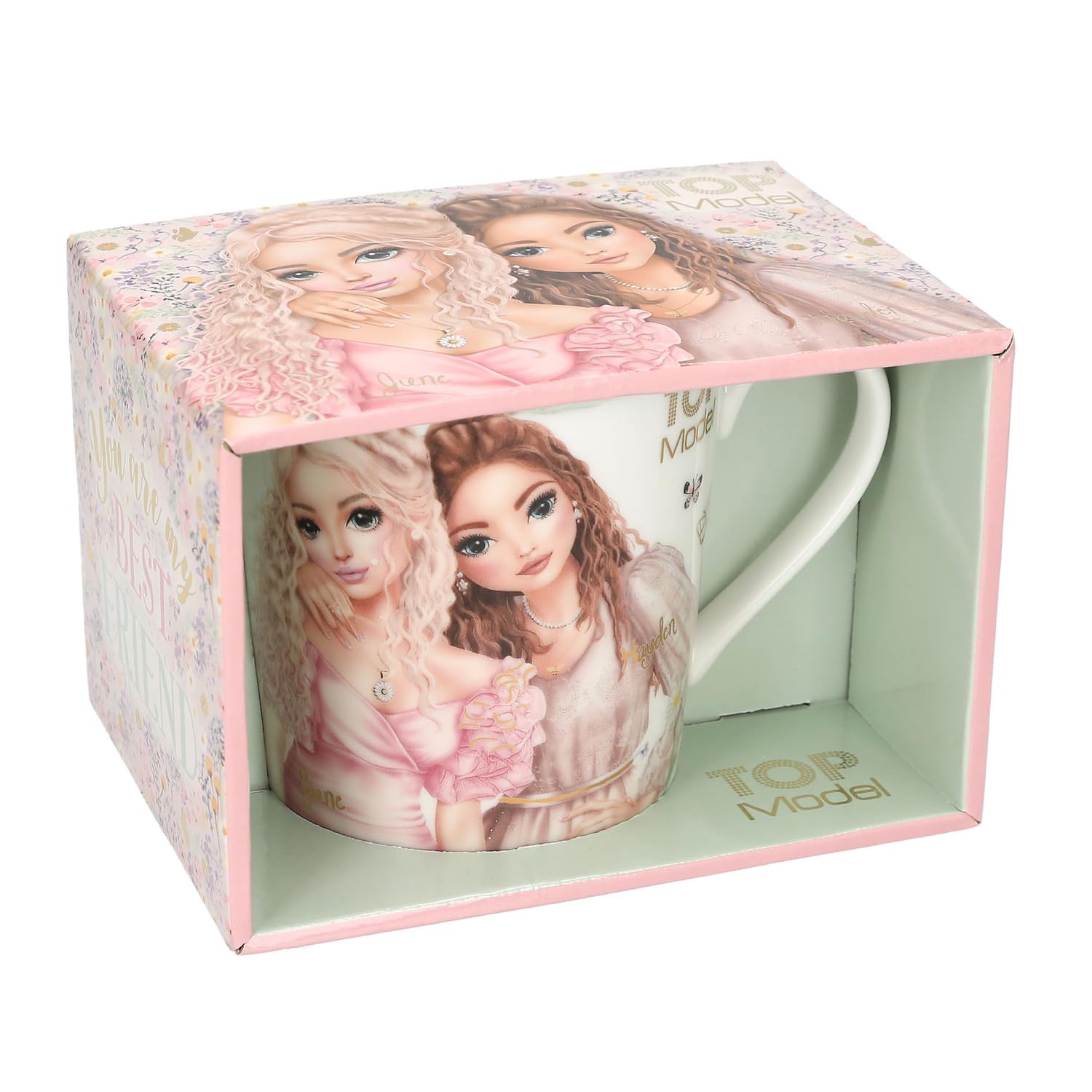 Depesche 13540 TOPModel Summer Feeling Tazza In Porcellana 300 Ml – Bianca Con Fiori E Scritta Amicizia