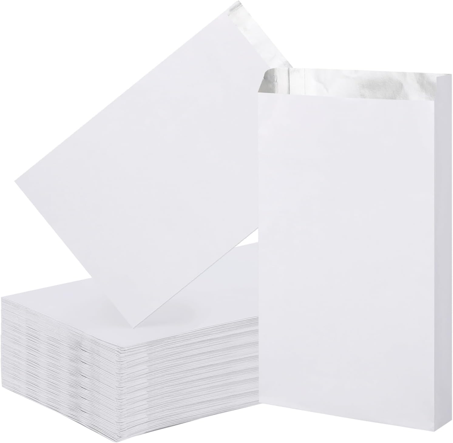 EUSOAR Foil Sandwich Bags - 100pcs 6.2"x11.8"x1.6" White Hamburger Wrappers, Hot Dog Bags, Disposable Food Storage for Hot Food, Bakery Cookies, Treats, Snack, BBQ Take-out