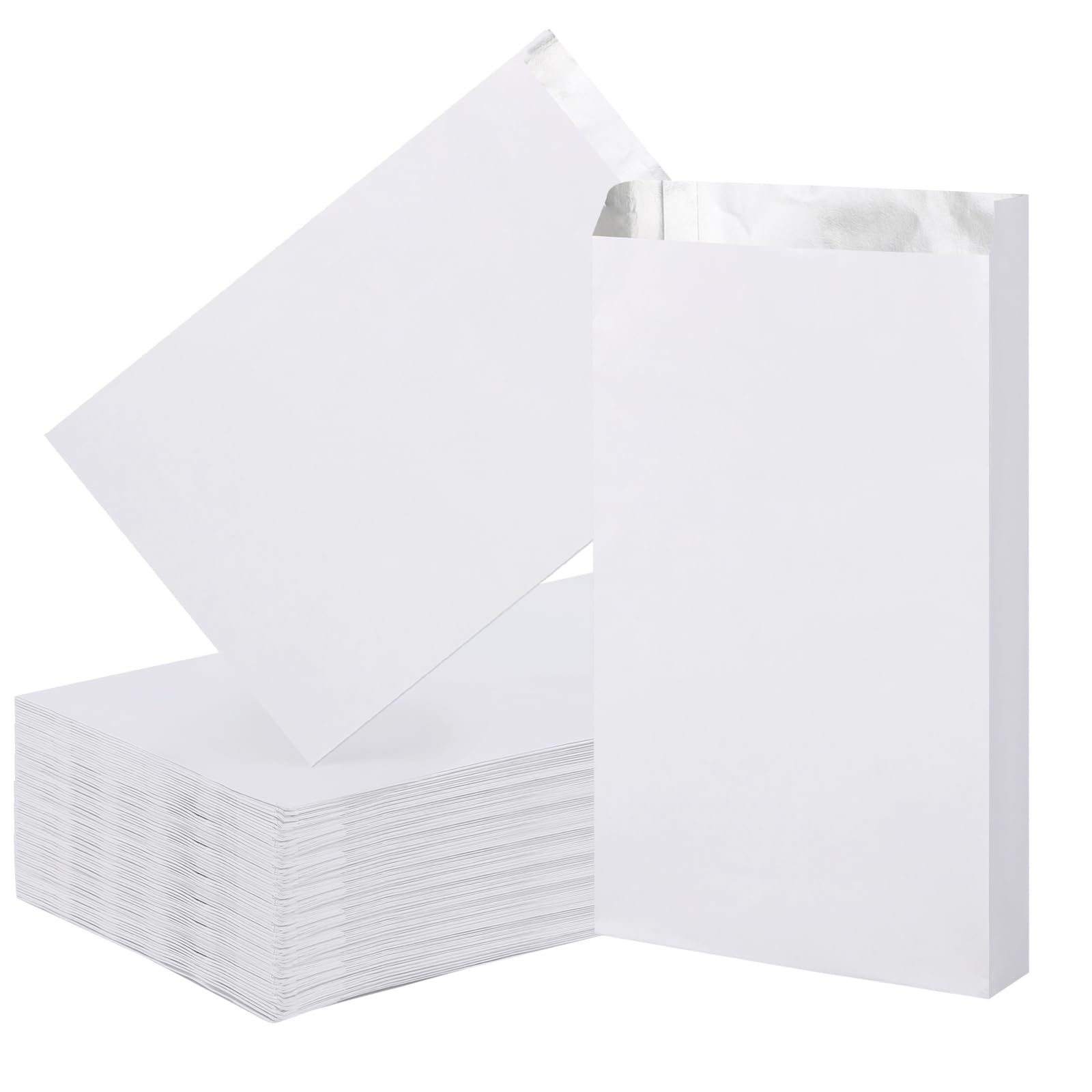 EUSOAR Foil Sandwich Bags - 100pcs 6.2"x11.8"x1.6" White Hamburger Wrappers, Hot Dog Bags, Disposable Food Storage for Hot Food, Bakery Cookies, Treats, Snack, BBQ Take-out