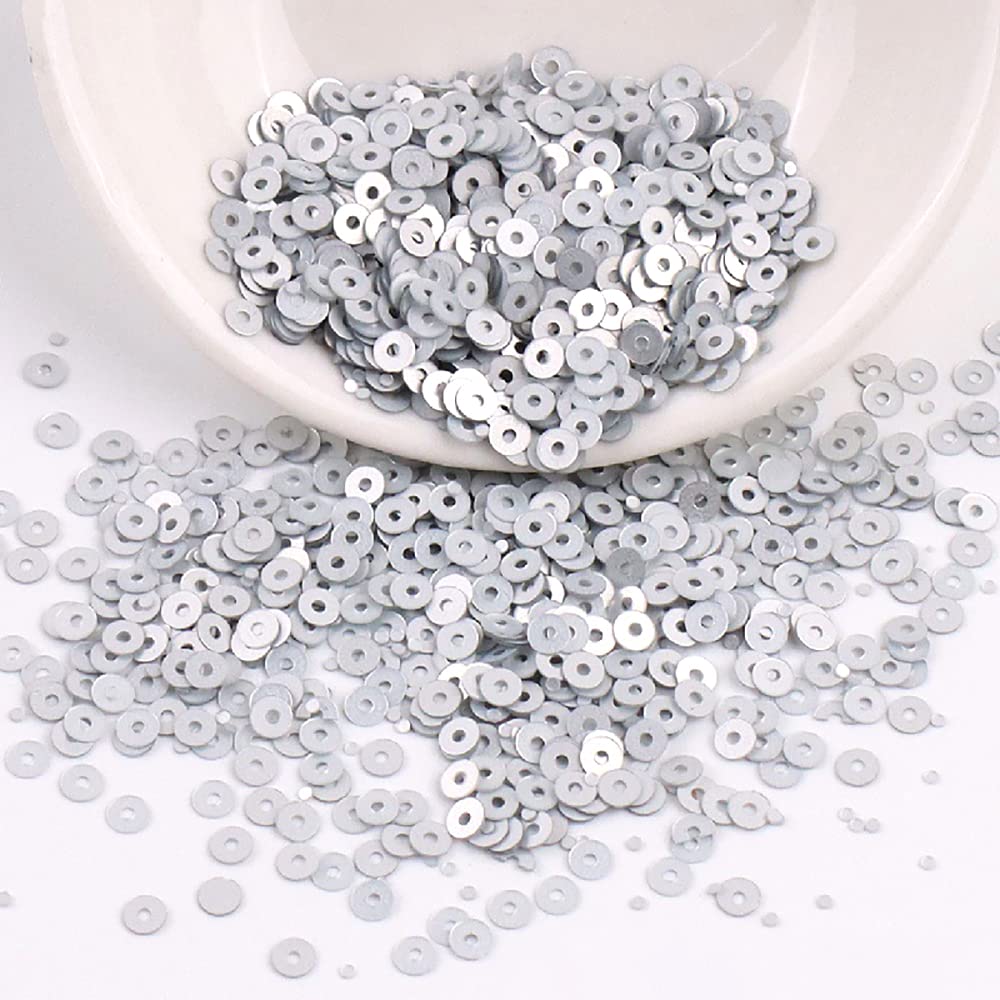 4000 Pieces Sequin Kit Paiettes Sequins Craft Loose Sequins Cup Iridescent Spangles for DIY Crafts Making Sewing Sticking Threading Shiny Decorative Wedding 2 mm, Silver
