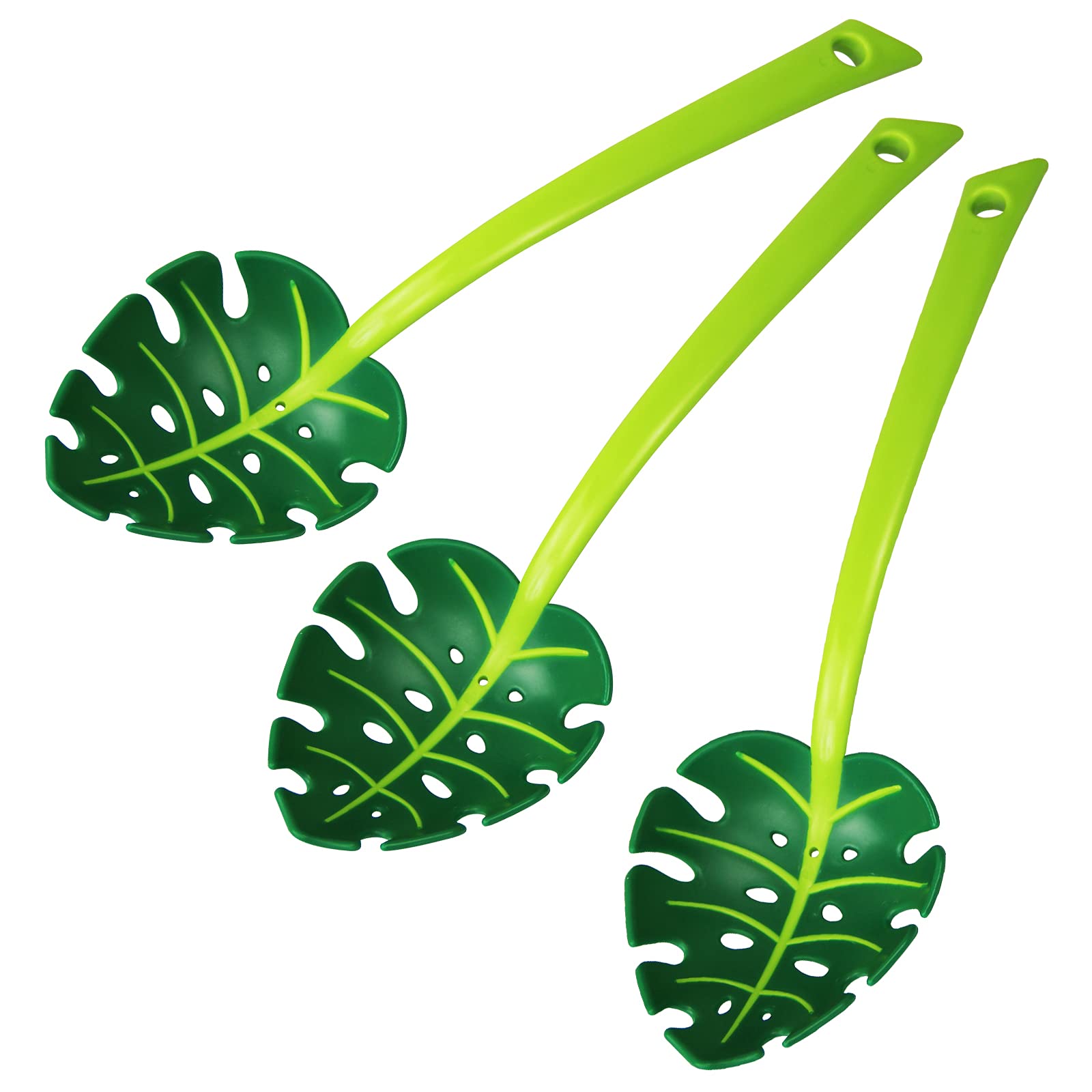 YuomtfGreen monstera leaf colander, leafy jungle spoon soup, pasta, salad slotted spoon (pack of 3)