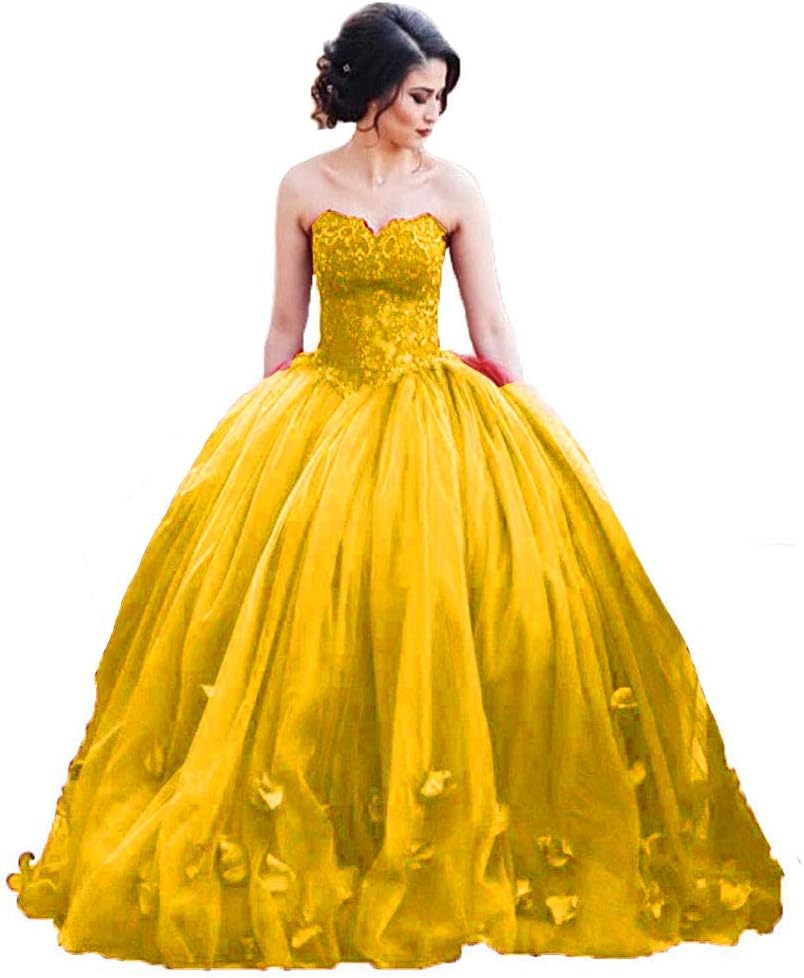 Kivary Women's Long Ball Gown Tulle Floral Beaded Lace Formal Evening Prom Dress