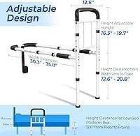 Vista 2 de Bed Rails for Elderly Adults Safety - ASTM Approved Adjustable Bed Cane Supports 350LBS with Non-Slip Grip & Storage Pocket, Stable Bed Assist Rails