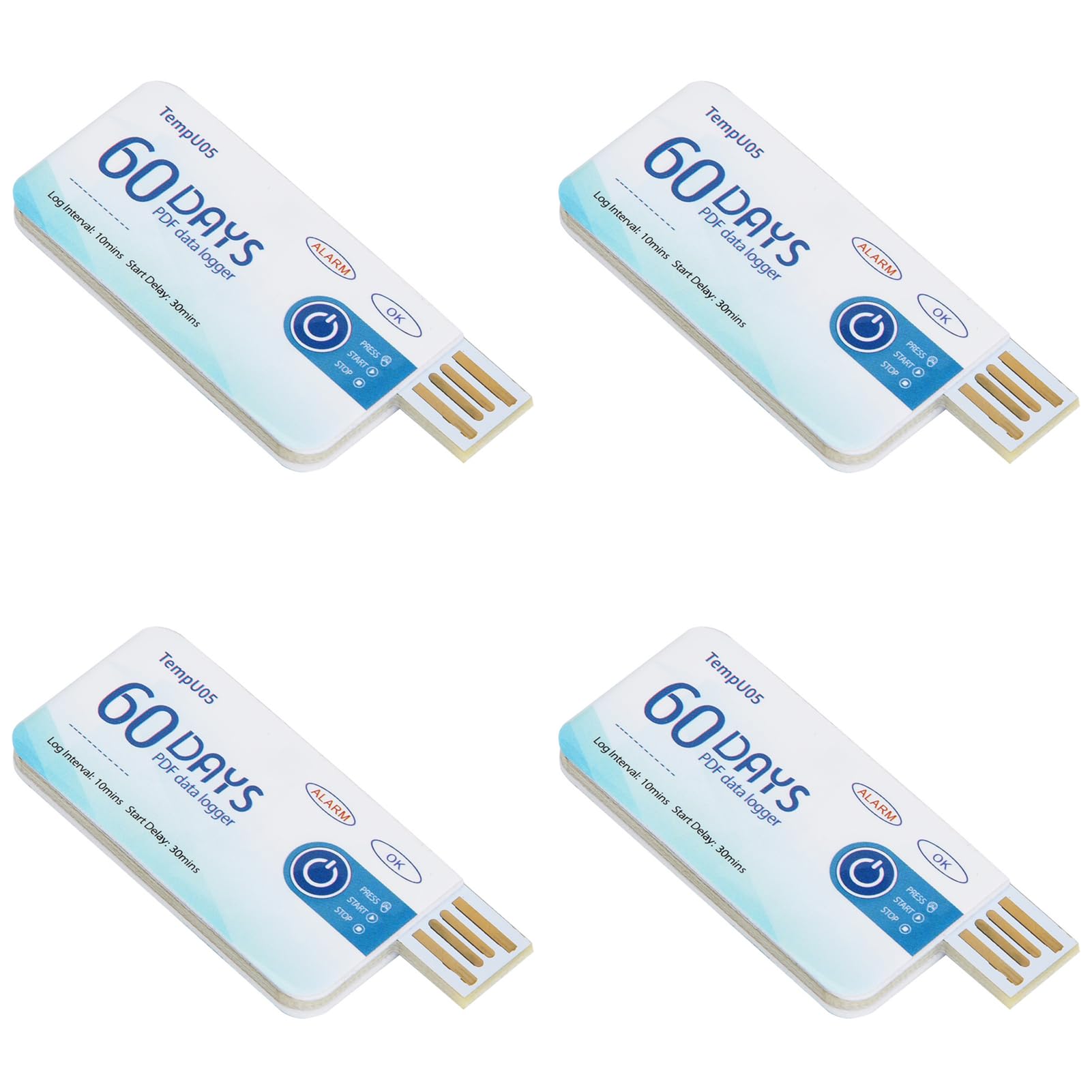4 Pièces TempU05 Enregistreur de Données de Température Enregistreur de Température Jetable à Usage Unique Enregistreur de Température USB Jetable 60 Jours Rapport PDF Haute