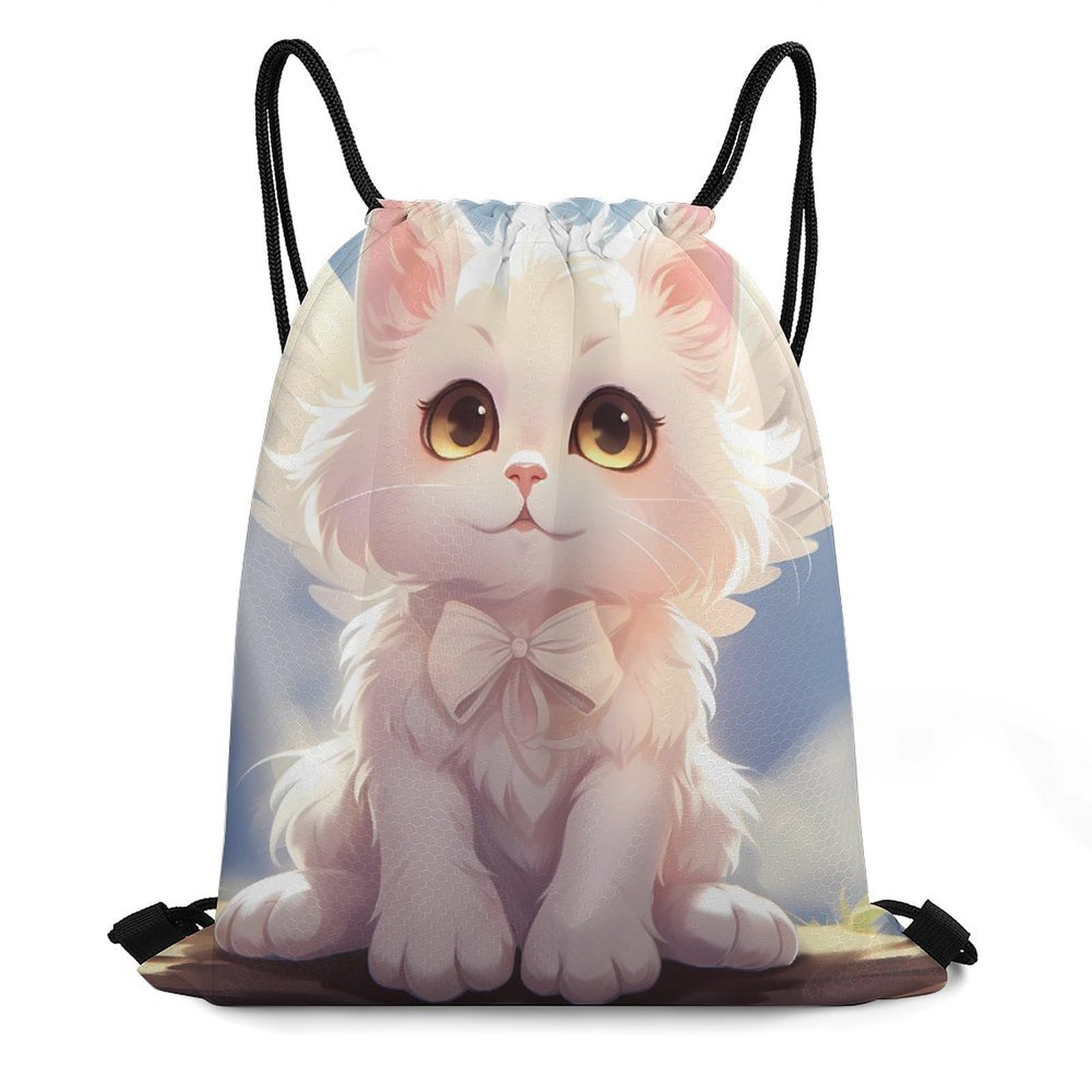 Cat Angel Drawstring Backpack Durable Sport Gym Bags Daypack for Men Women 35 * 42cm